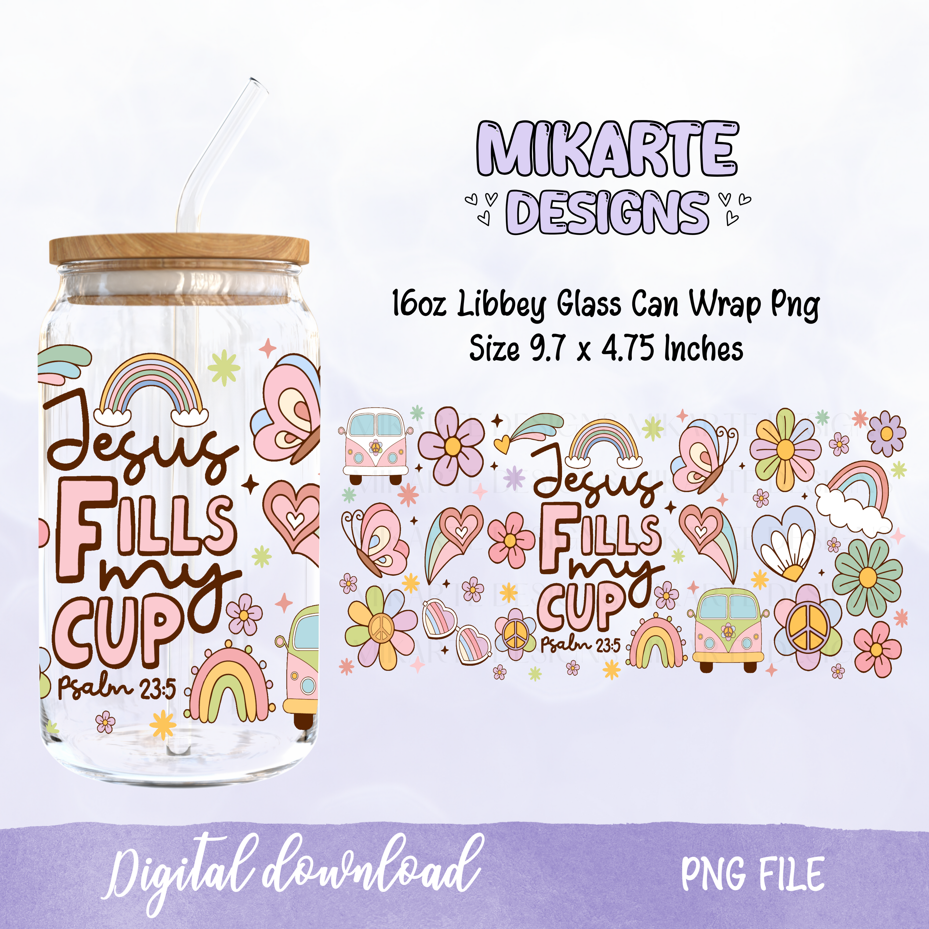 Jesús llena mi copa | Diseño digital PNG de vaso de vidrio de 16oz