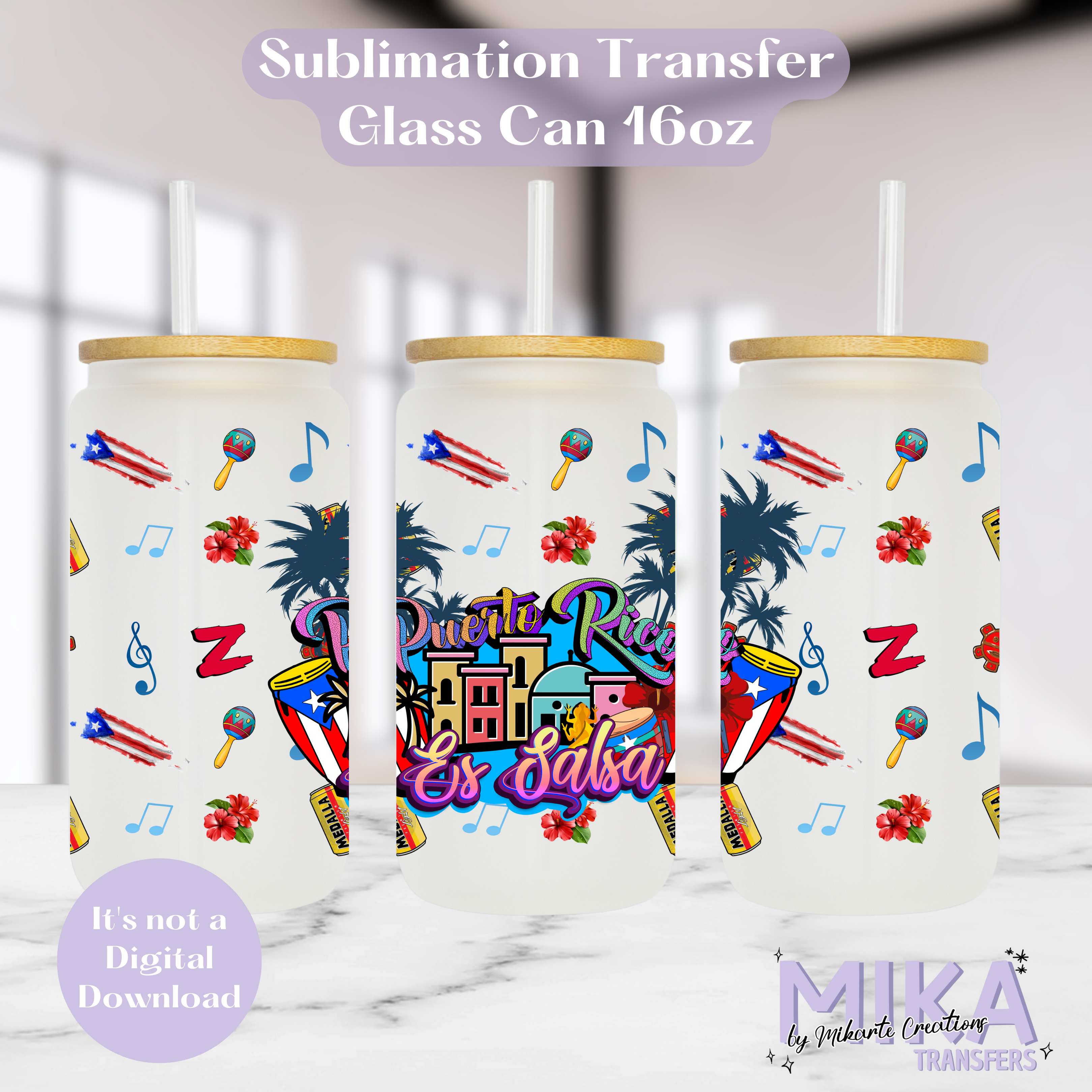 Puerto Rico es Salsa - Glass Can Sublimation Transfer