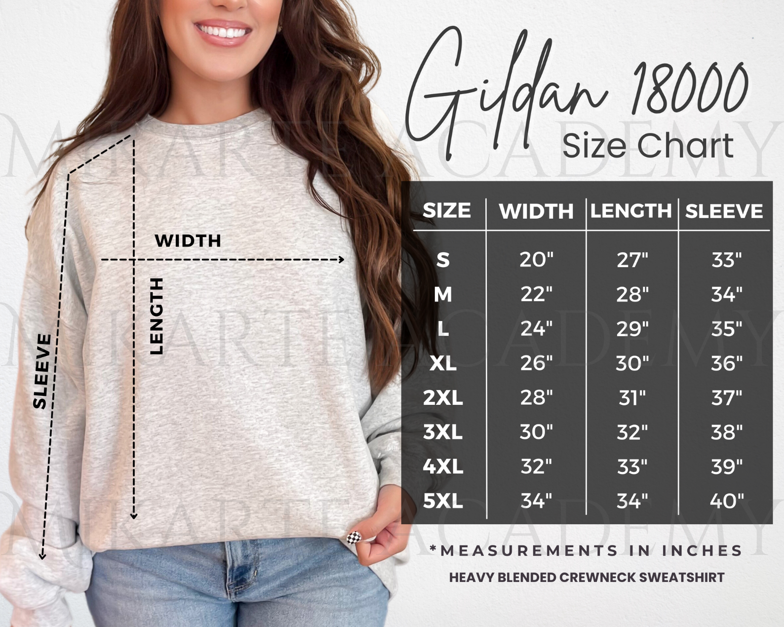 Gildan 18000 Unisex Sweatshirt Size Chart