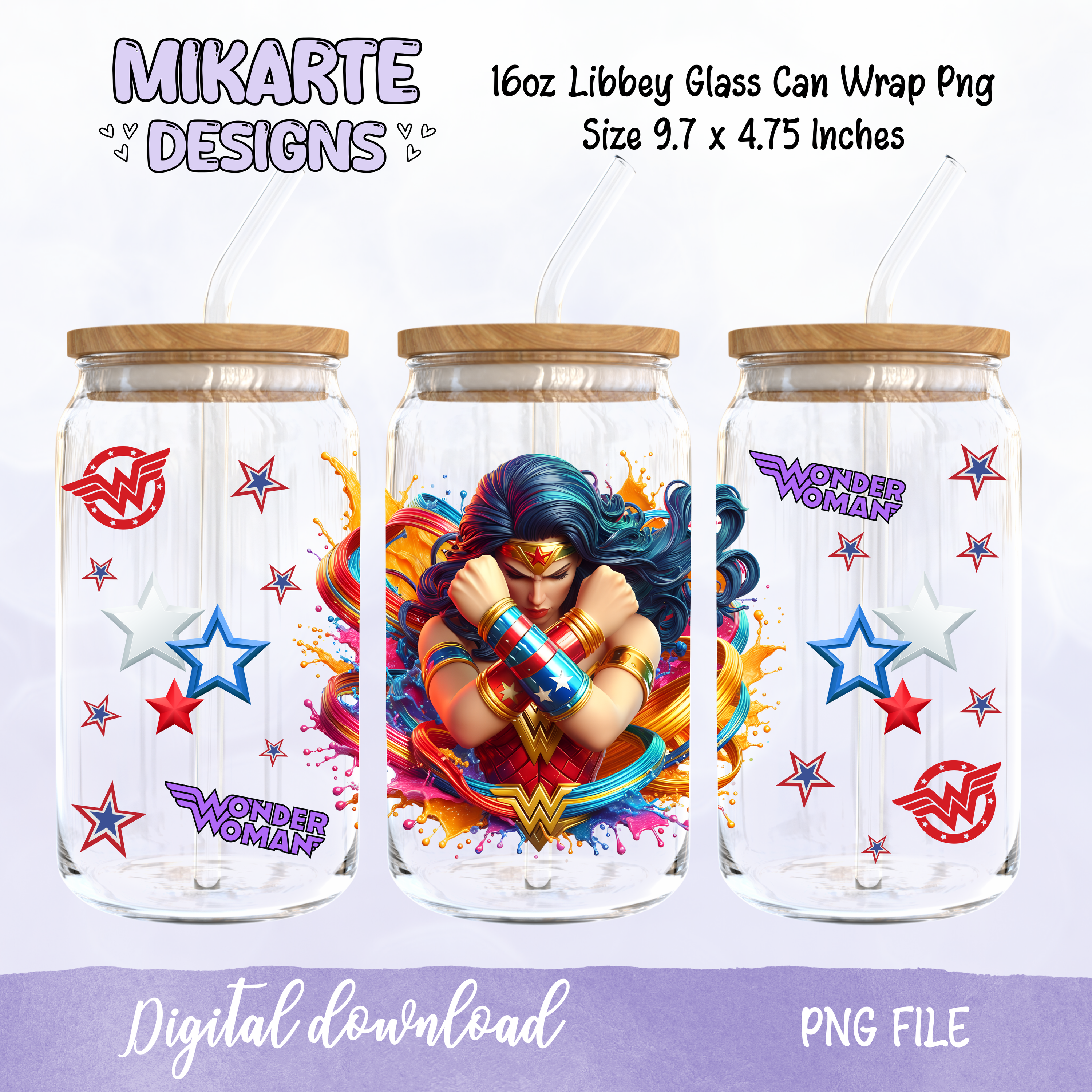 W.W | Diseño Digital PNG de Vaso de Cristal de 16oz