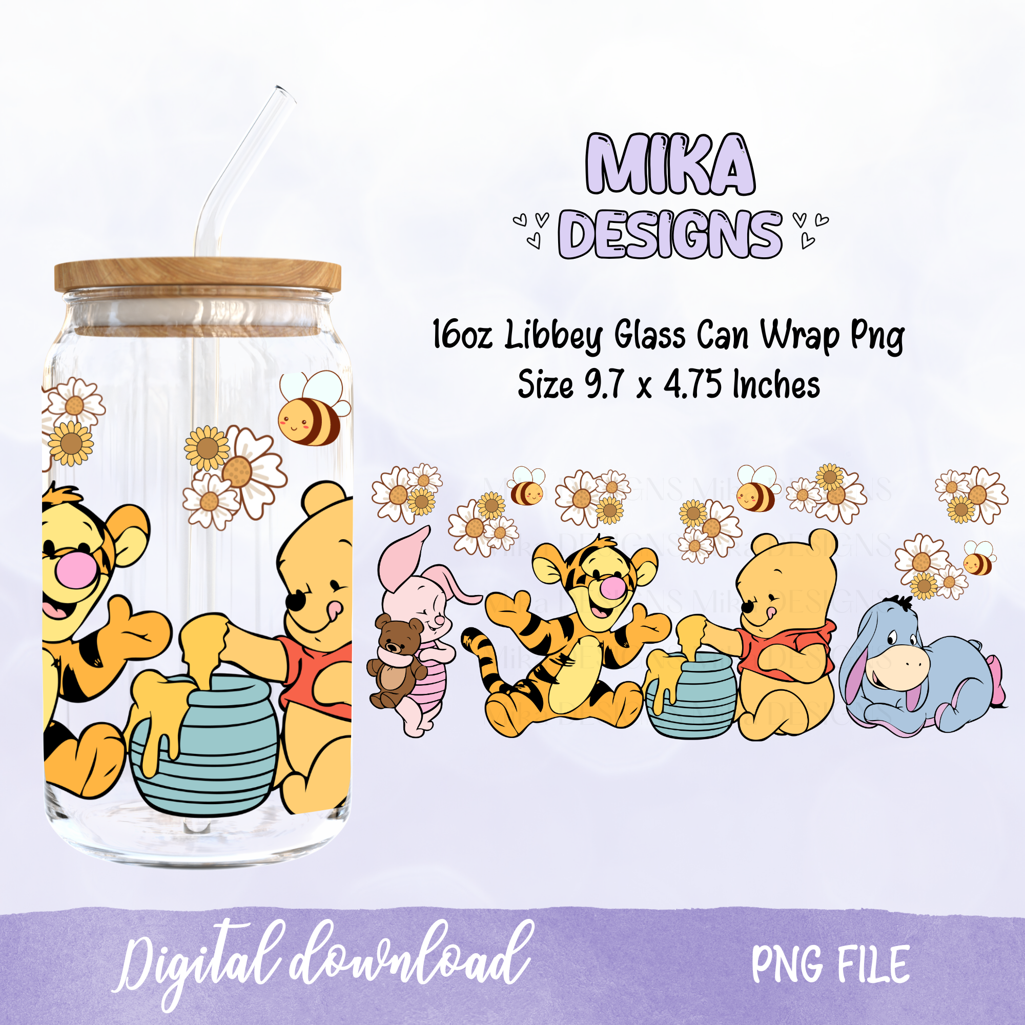 Baby Bear and Friends | 16oz Glass Can PNG Digital Design