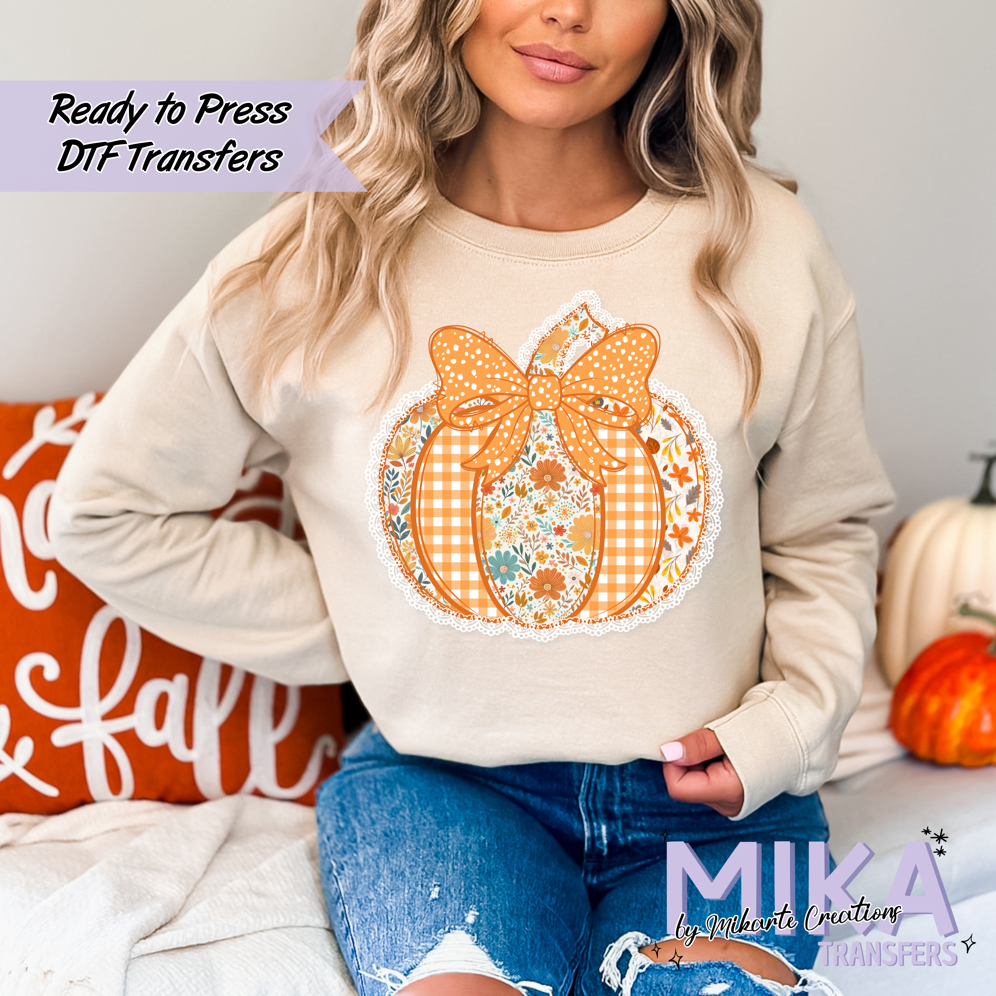 Preppy Floral Fall Pumpkin | DTF Transfer