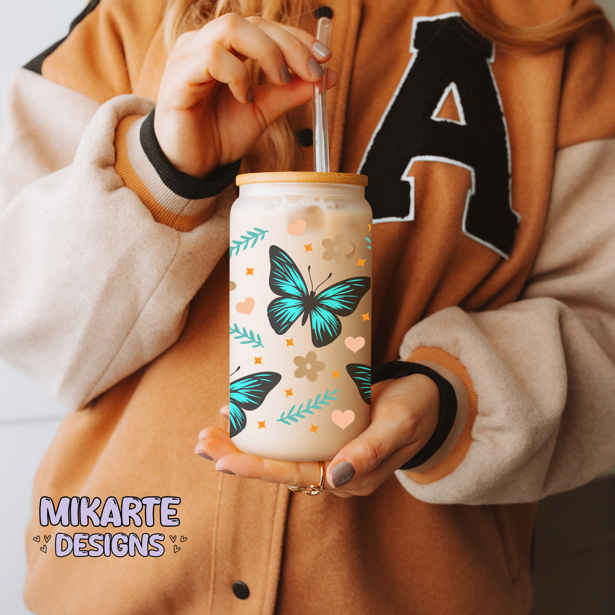 Mariposa | Diseño Digital PNG Vaso de Vidrio de 16oz