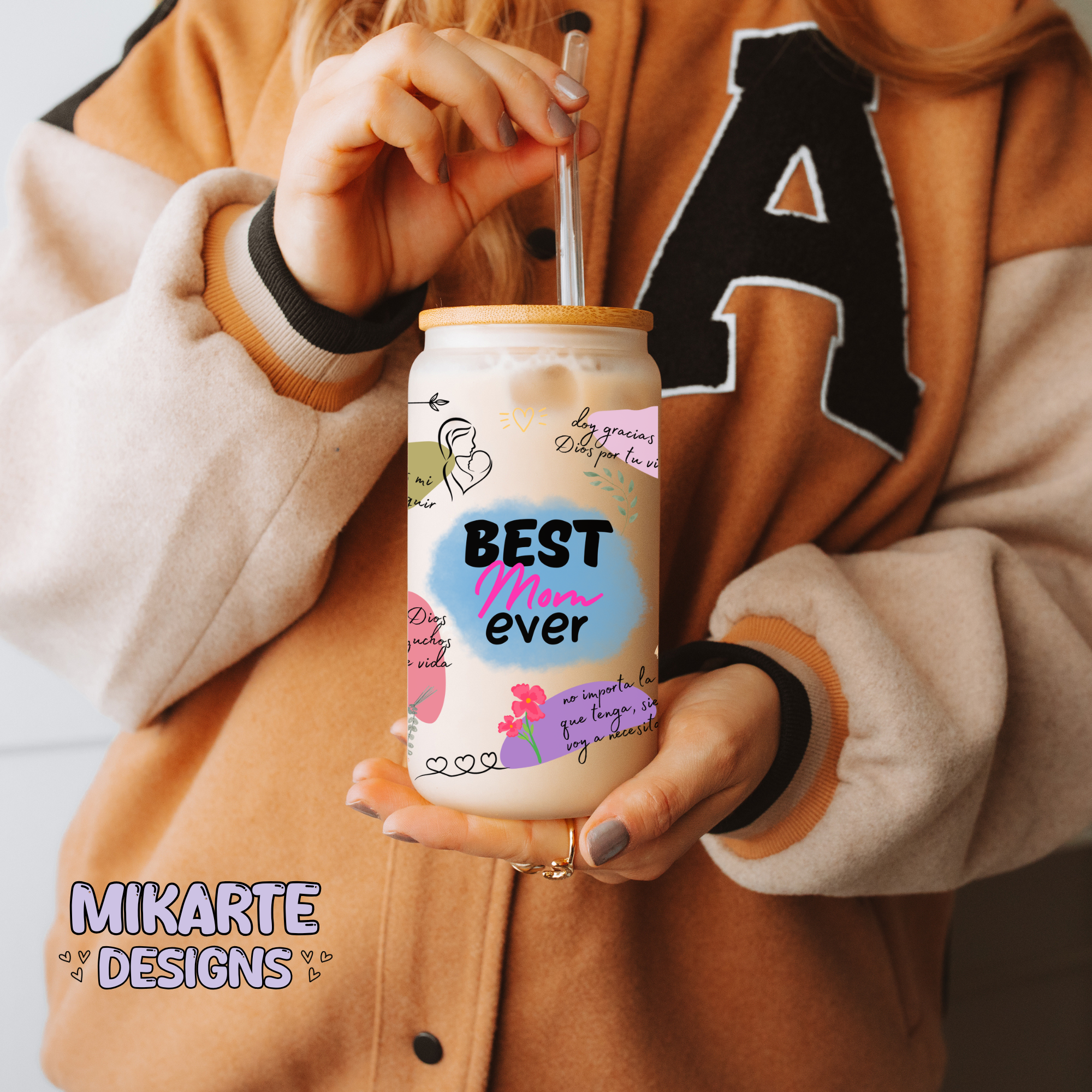 La mejor mamá del mundo | Diseño digital PNG de vaso de vidrio de 16 oz