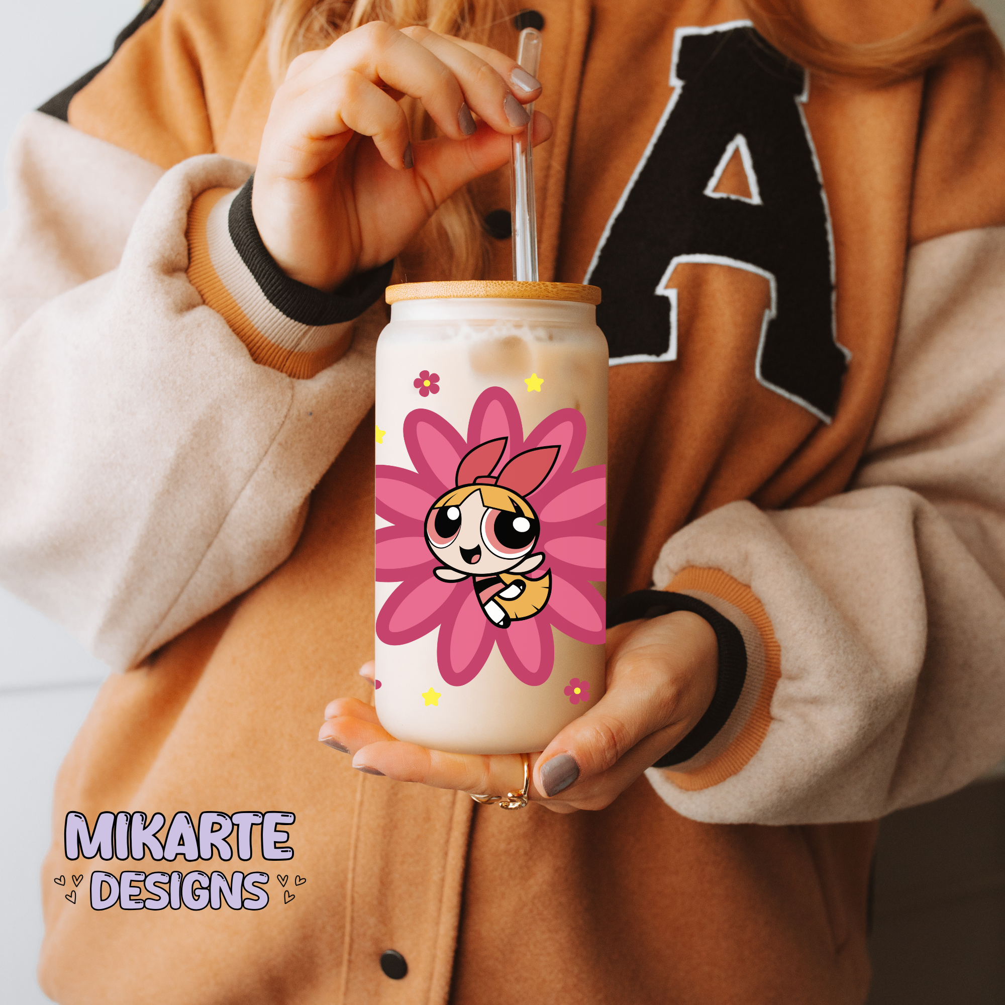 Chica Súper Poder Rosa | Diseño Digital PNG Vaso de Vidrio de 16oz