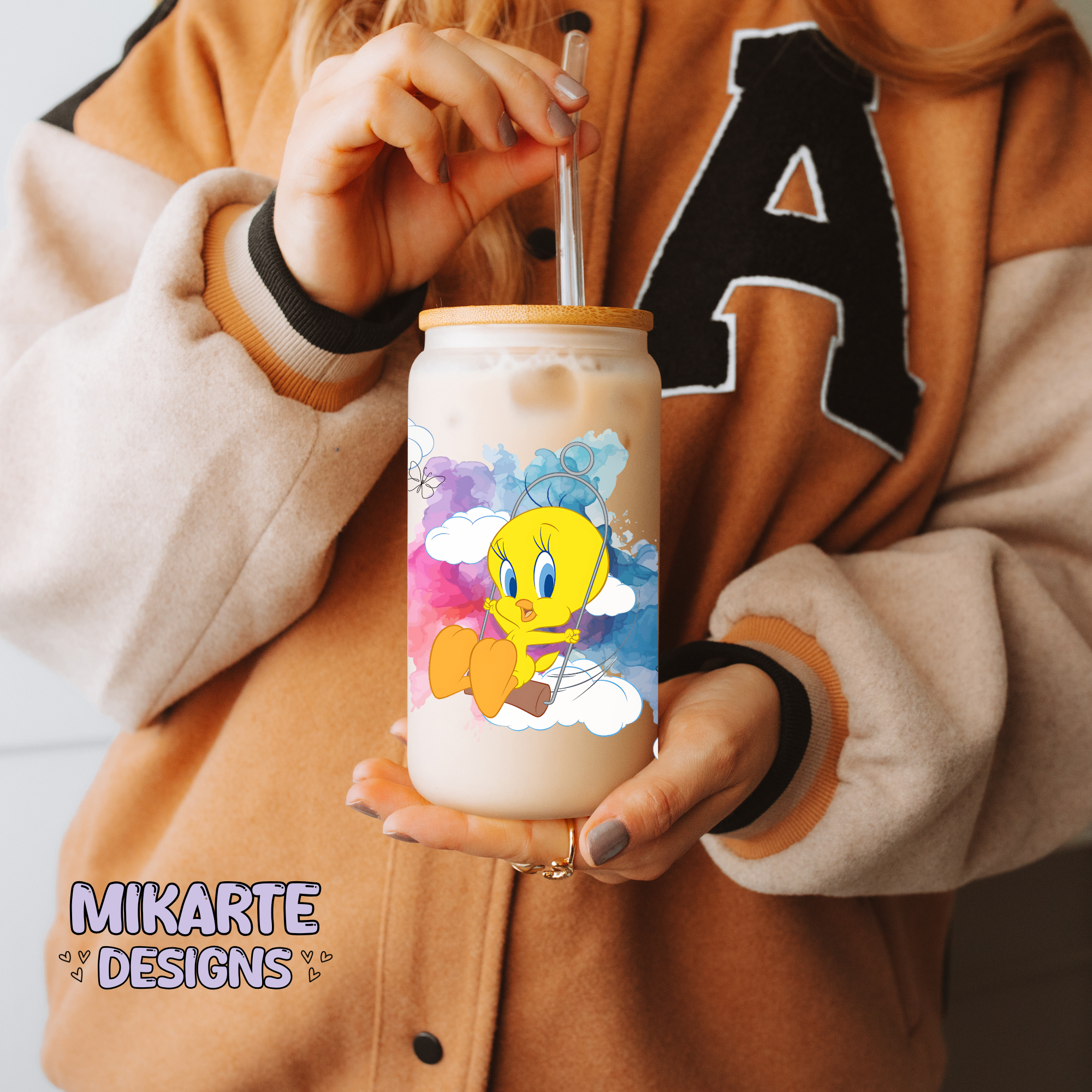 Bonito pajarito | Diseño digital PNG de vaso de cristal de 16 oz
