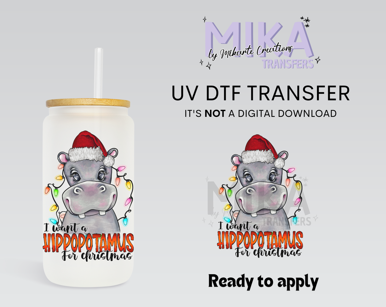 Navidad de hipopótamo | Calcomanía UV DTF