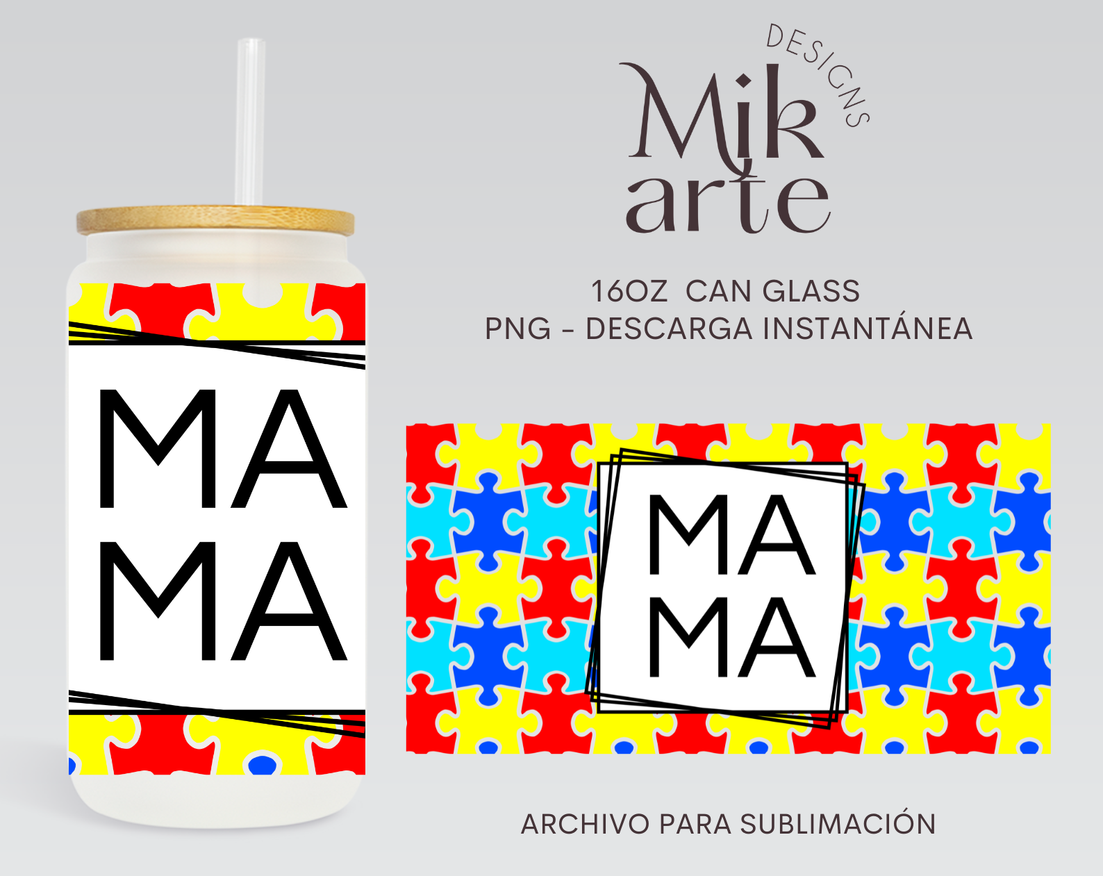 Autism Mom | 16oz Glass Can PNG Digital Design