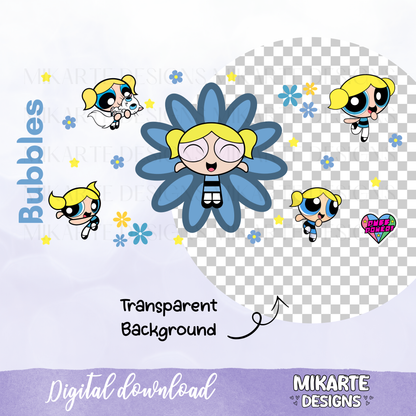 Blue Super Power Girl | 16oz Glass Can PNG Digital Design