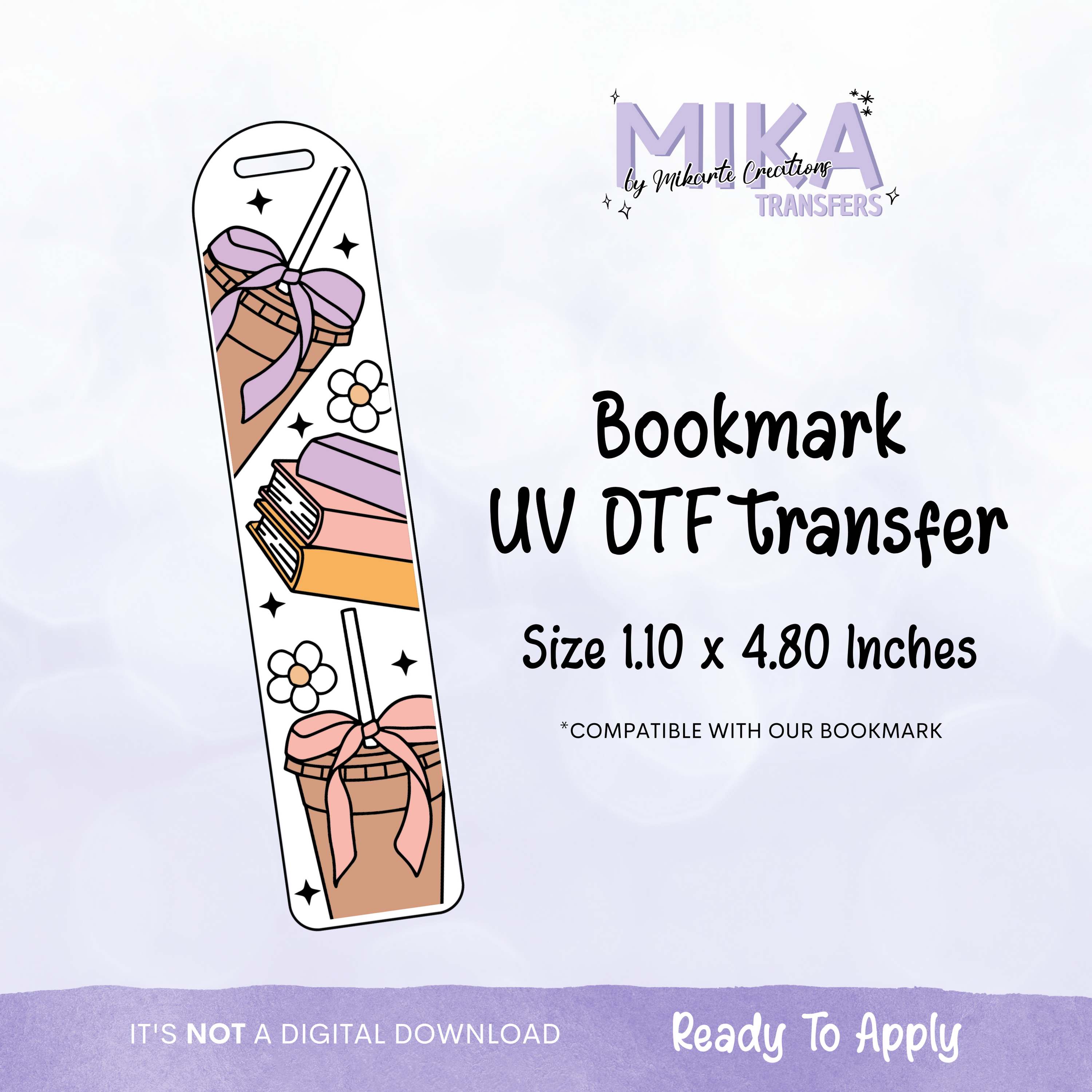 Café helado con flores | Marcapáginas UV DTF