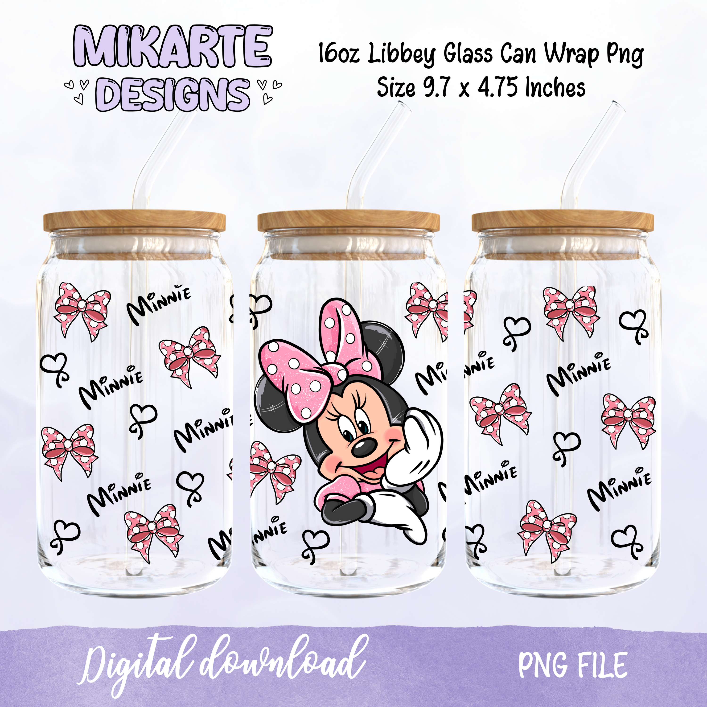 Niña Ratón | Diseño Digital PNG de Vaso de Vidrio de 16oz