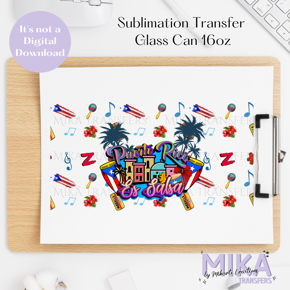 Puerto Rico es Salsa - Glass Can Sublimation Transfer