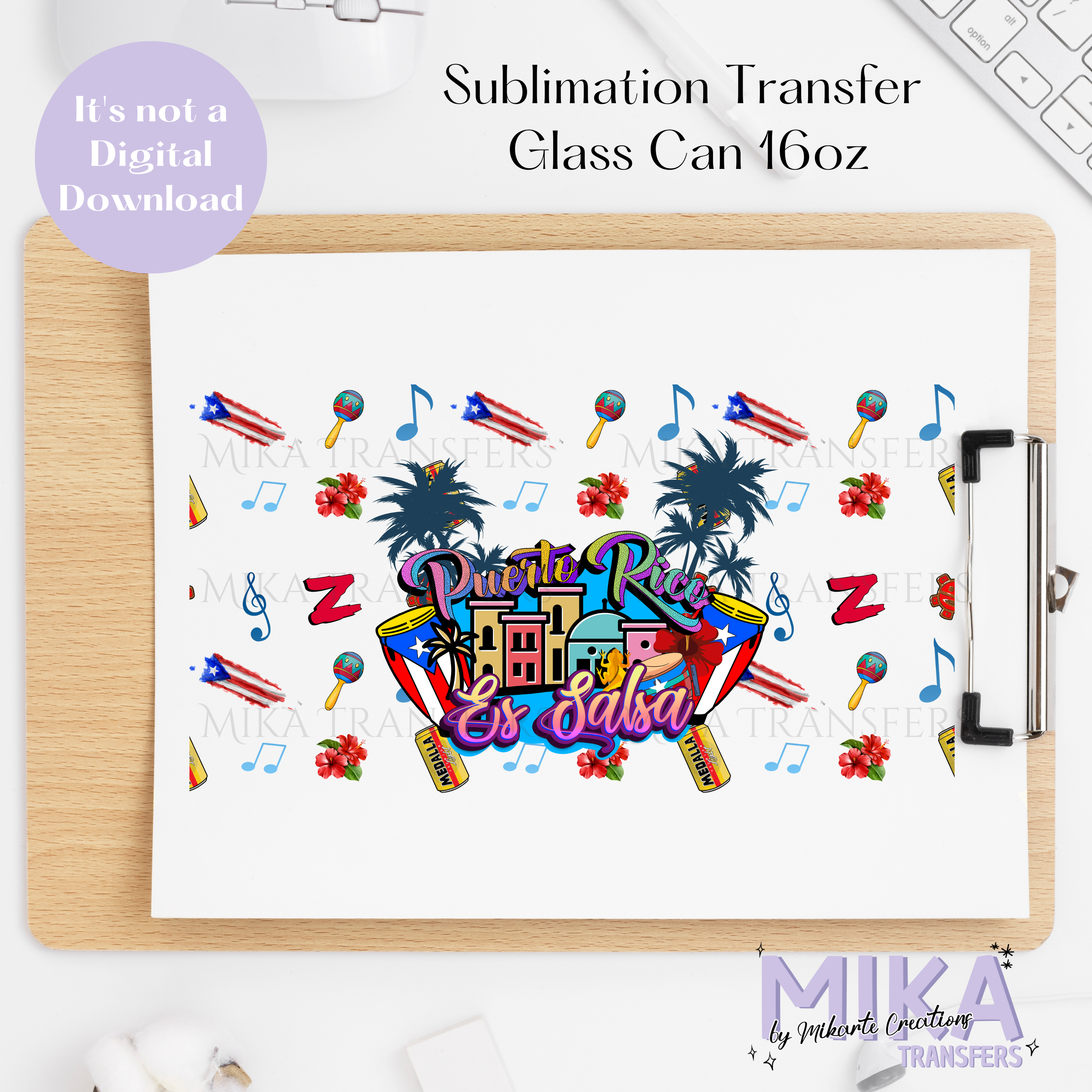 Puerto Rico es Salsa - Glass Can Sublimation Transfer