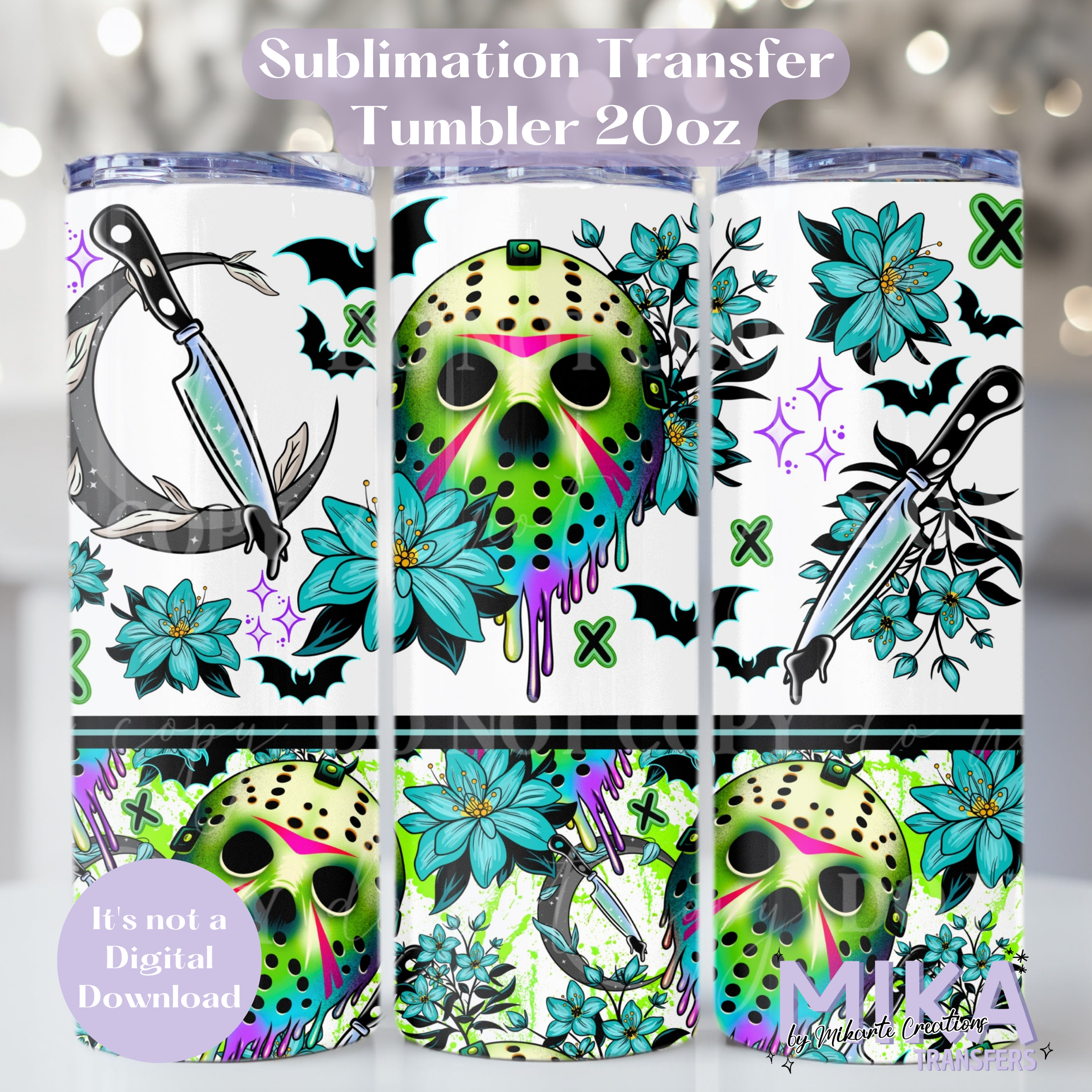 Jason Floral de Horror | Transferencia de sublimación para vaso térmico