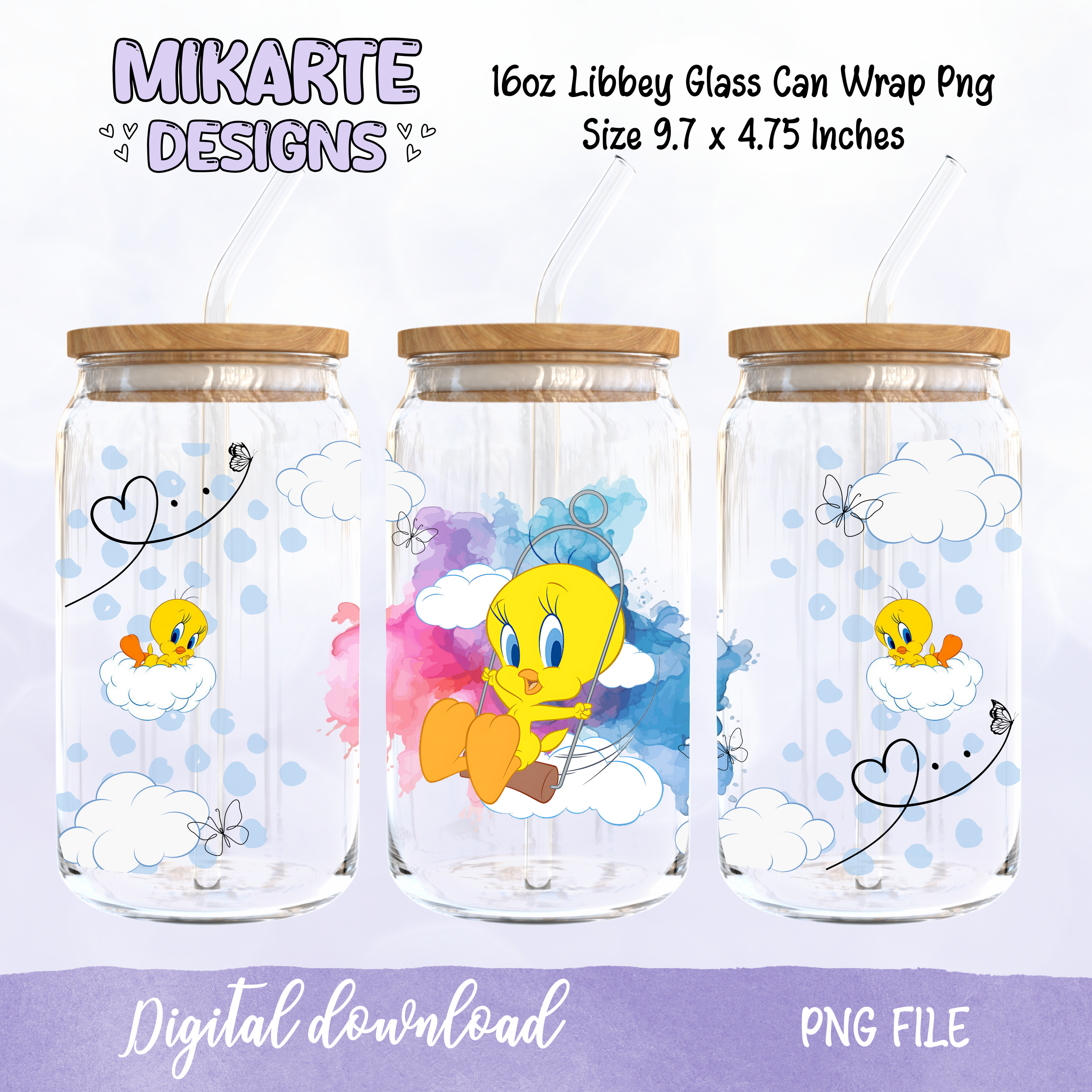 Bonito pajarito | Diseño digital PNG de vaso de cristal de 16 oz