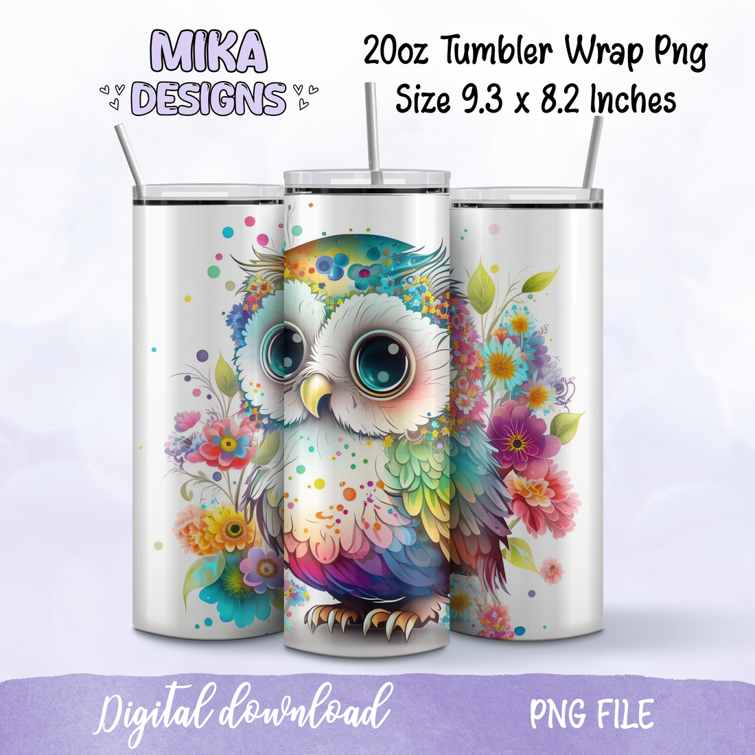 Owl with colorful flowers | Tumbler PNG Digital Design