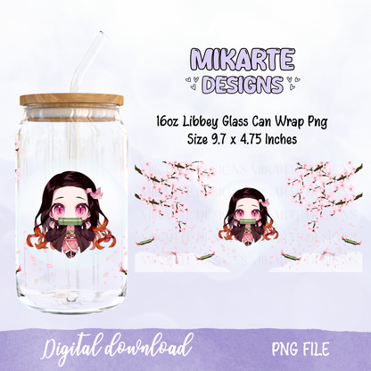 Nezuko | 16oz Glass Can PNG Digital Design