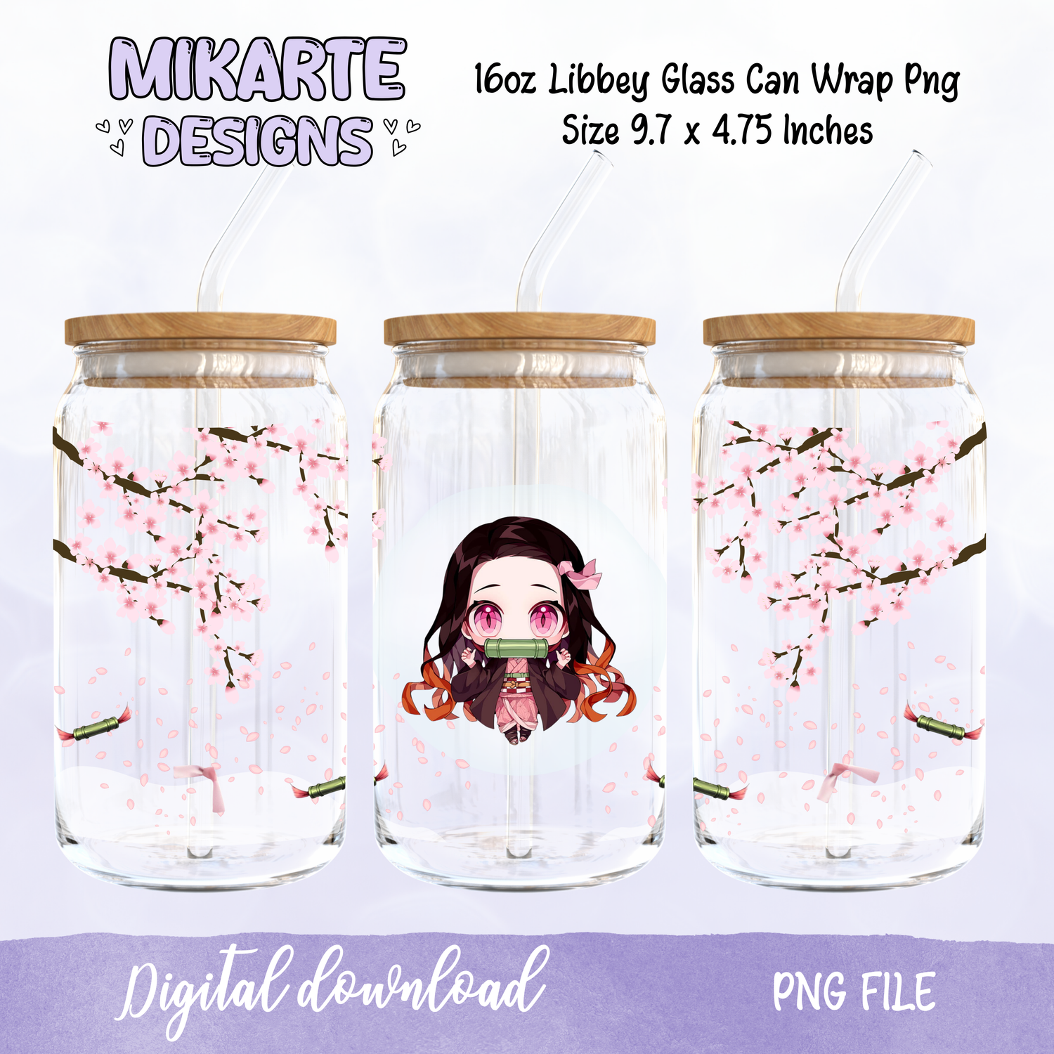 Nezuko | 16oz Glass Can PNG Digital Design