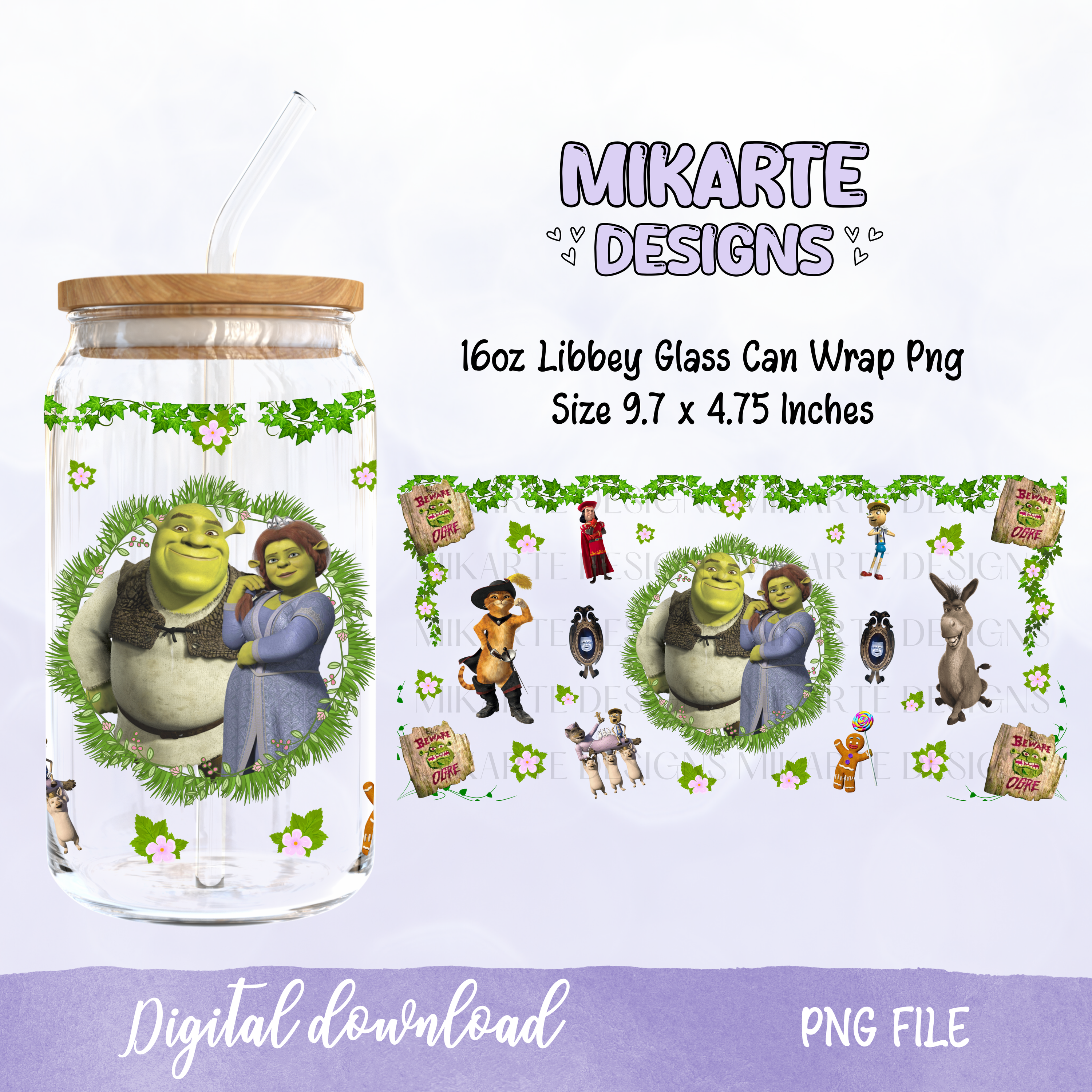 Fiona | Diseño digital PNG de lata de vidrio de 16oz