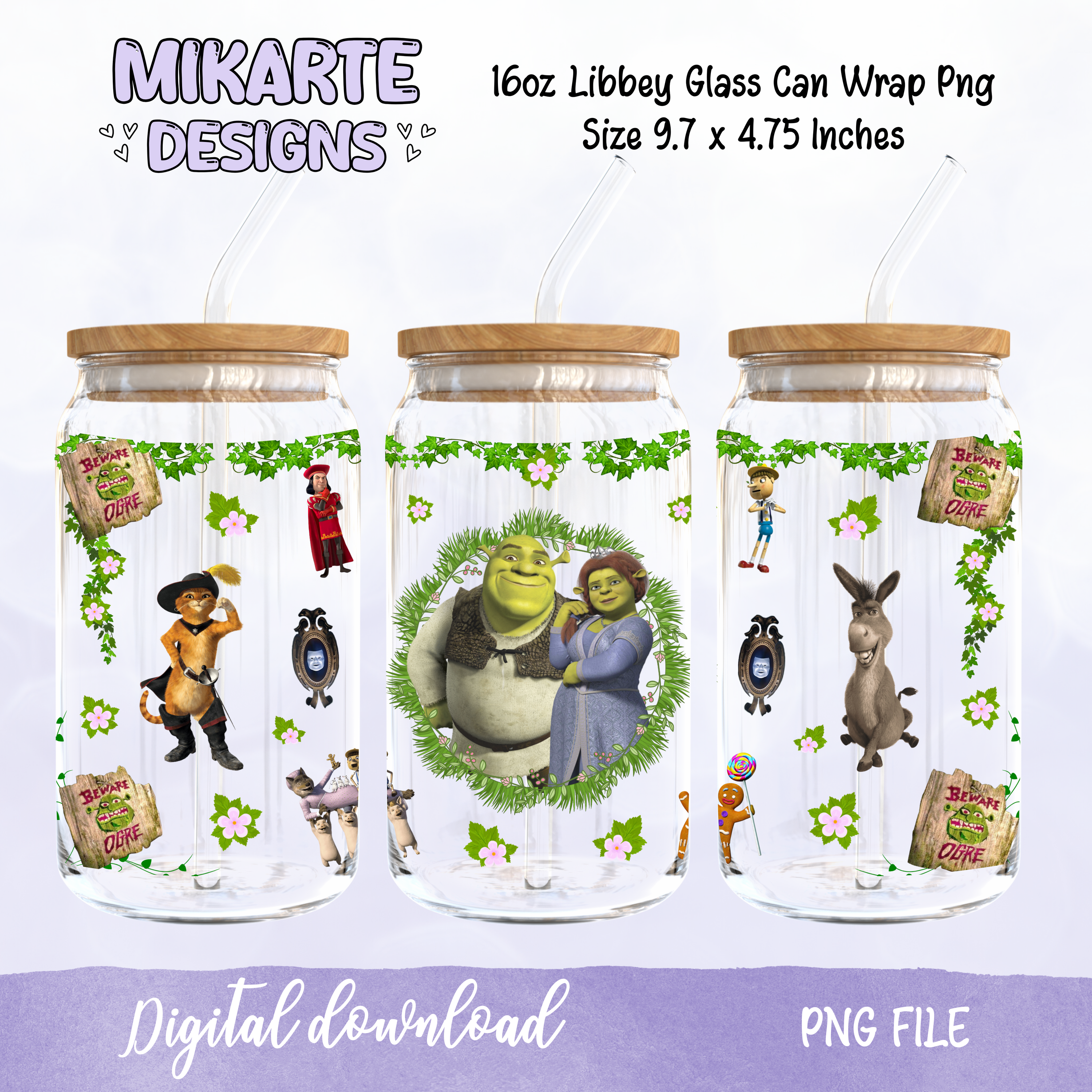 Fiona | Diseño digital PNG de lata de vidrio de 16oz