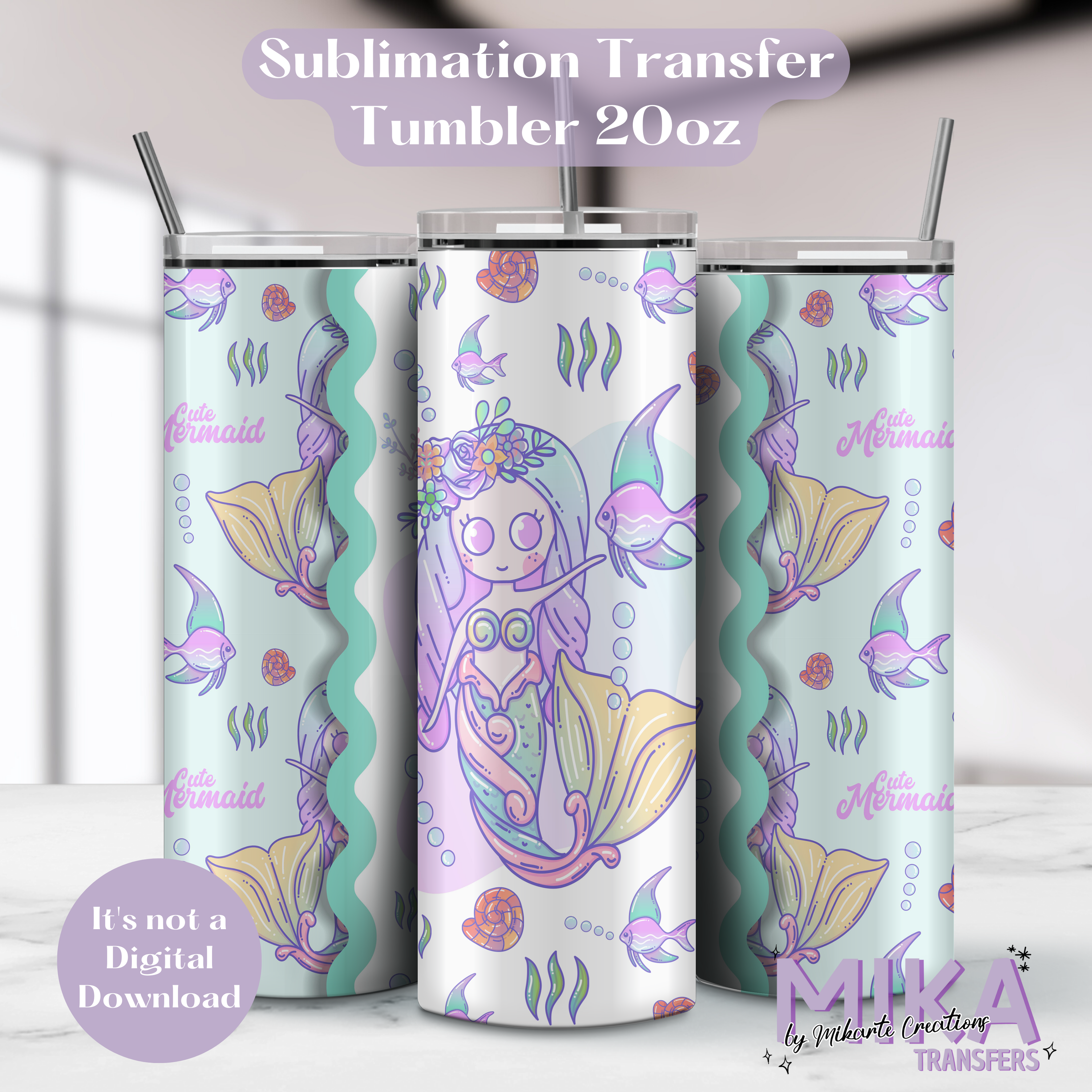 Cute Mermaid | Tumbler Sublimation Transfer