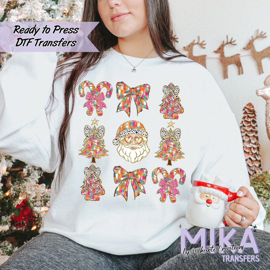 Pink  Christmas Collage | DTF transfers