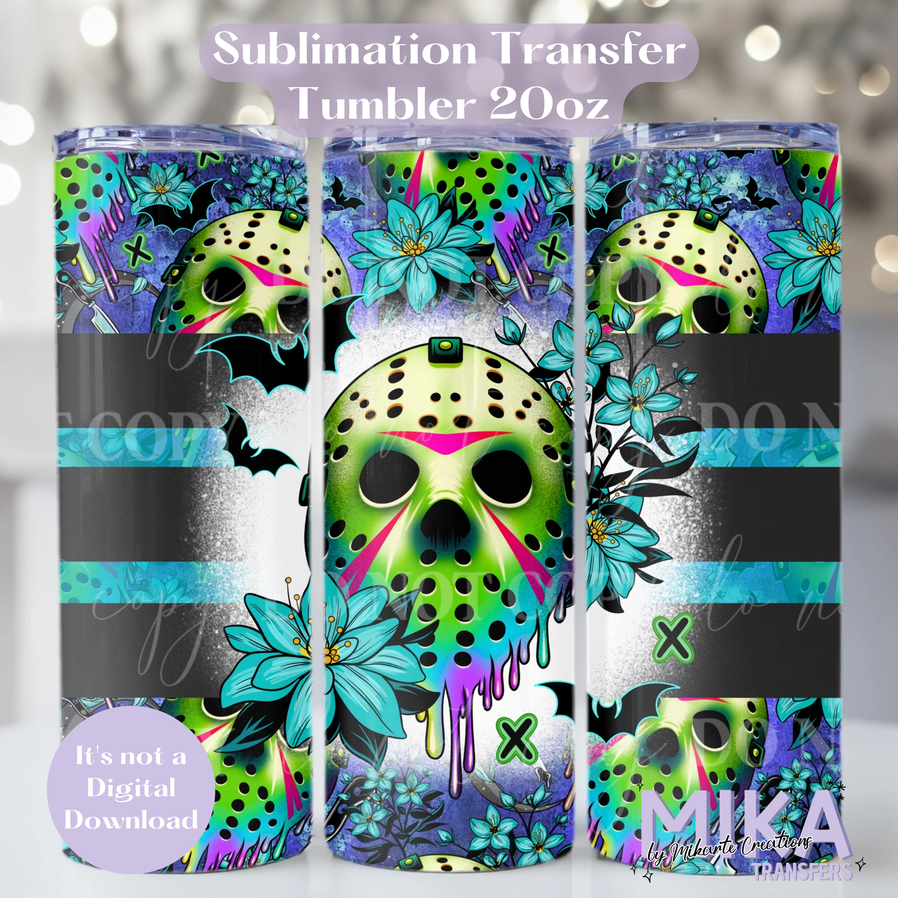 Jason Floral de Terror | Transferencia por Sublimación para Vaso Térmico
