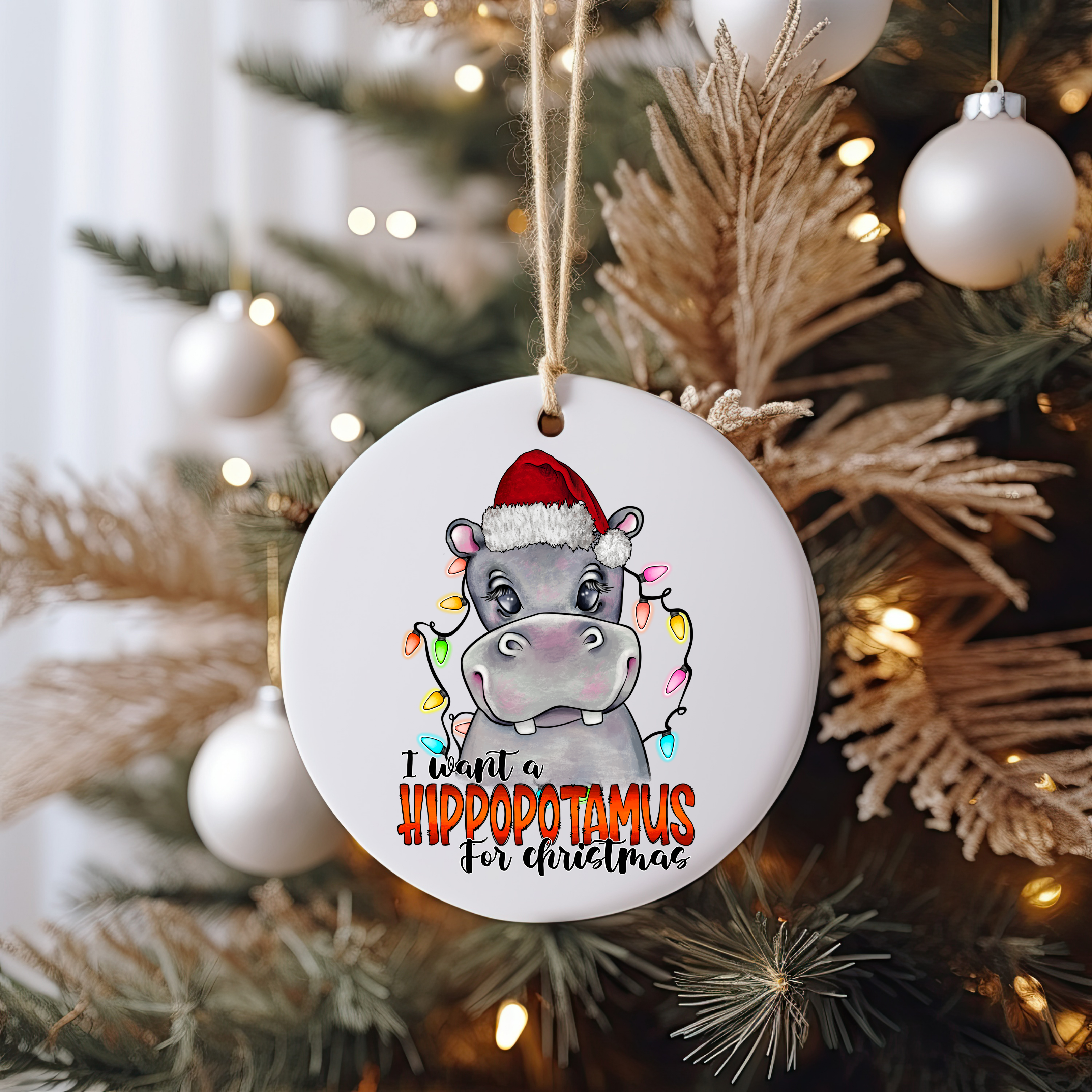 Hippopotamus Christmas | Ornament UV DTF Sticker