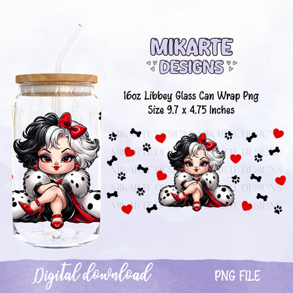 Evil Cruella | 16oz Glass Can PNG Digital Design