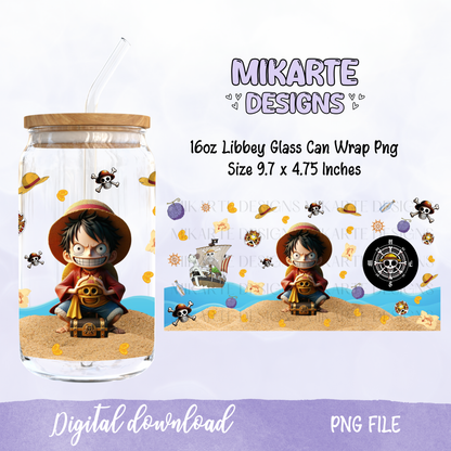 One Piece Anime | 16oz Glass Can PNG Digital Design