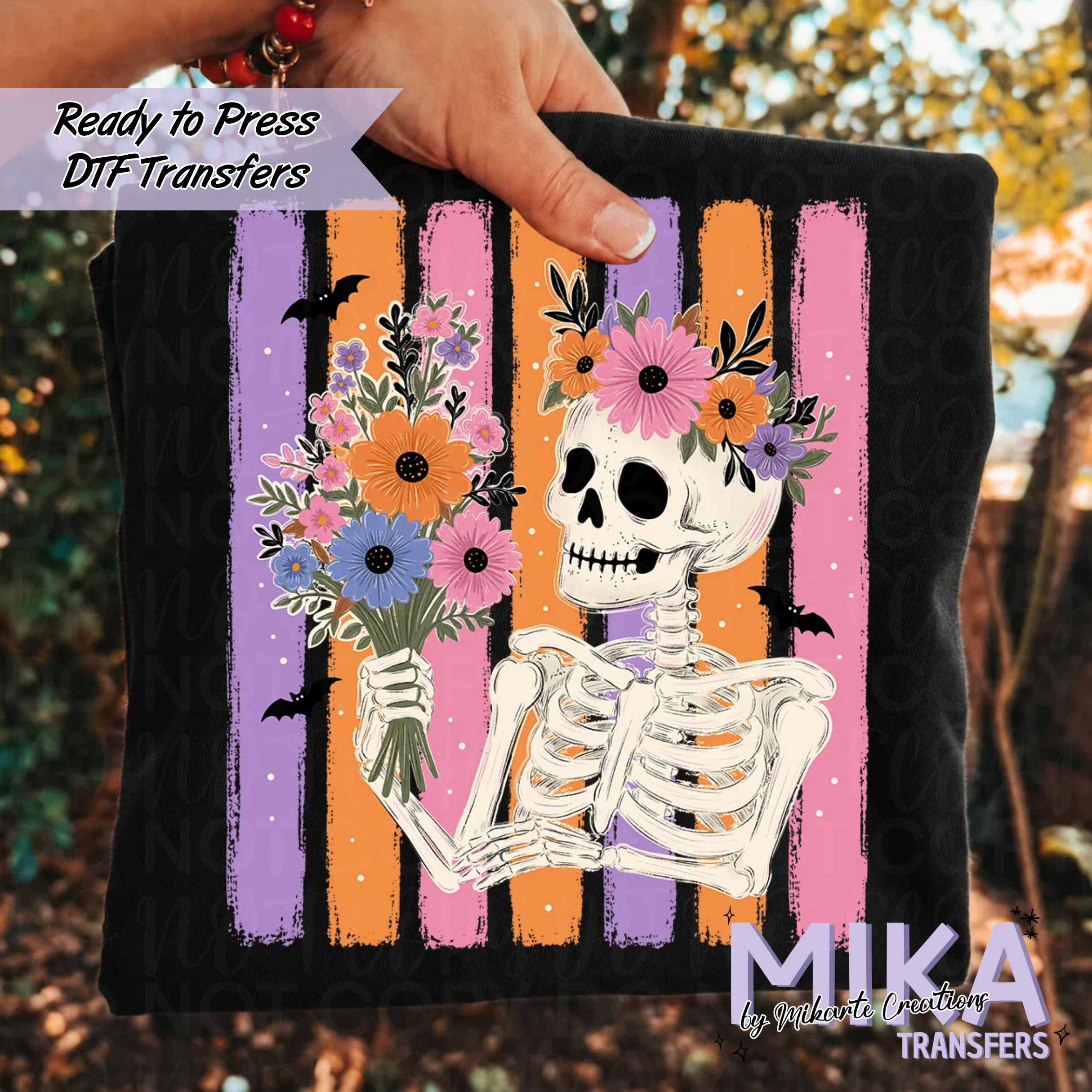 Floral Striped Skeleton| DTF Transfer