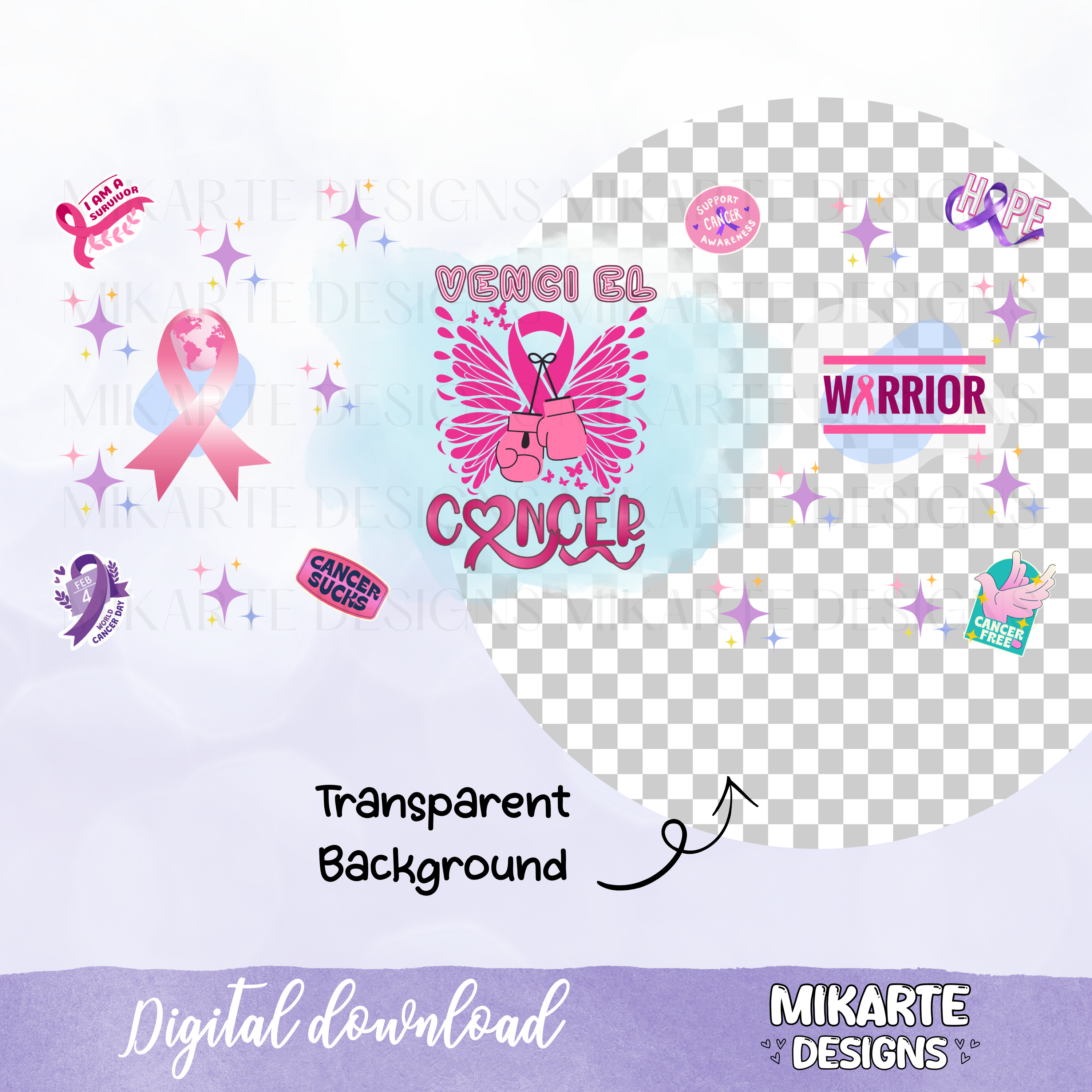 Vencí el Cáncer | Diseño Digital PNG para Vaso de Vidrio de 16oz