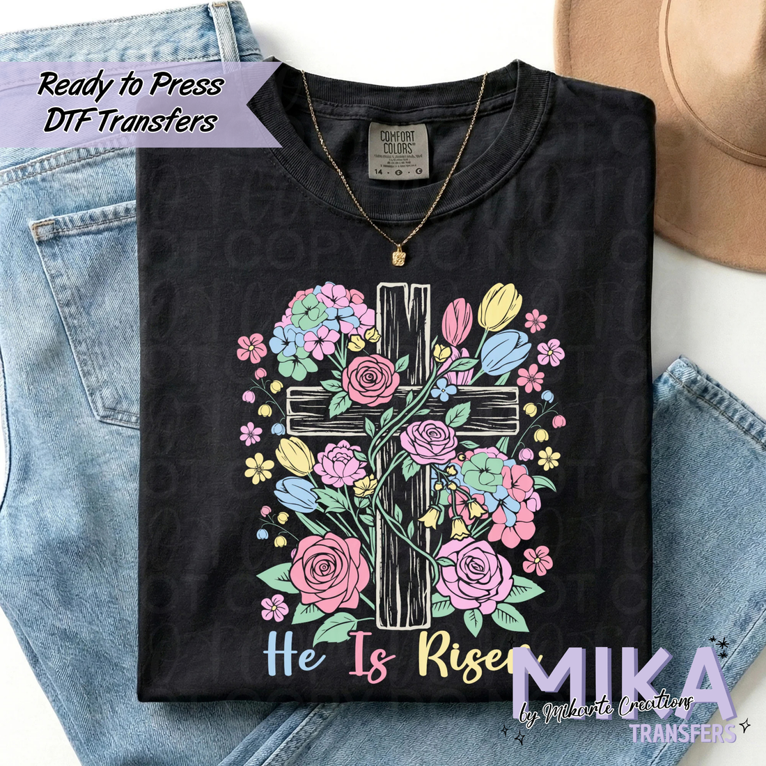 Floral He is Risen Cross | DTF transfers