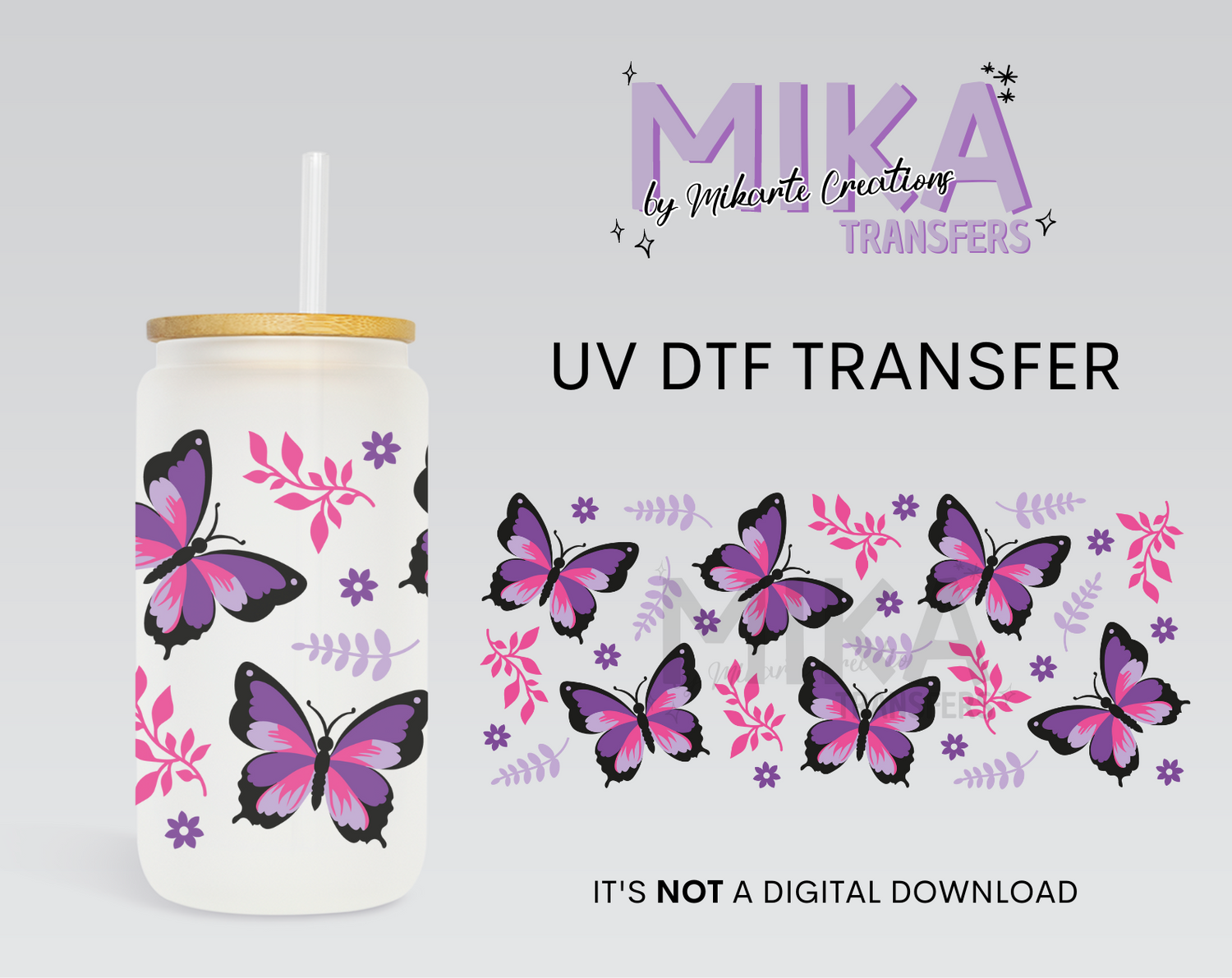 Purple Floral Butterfly | UV DTF Wrap