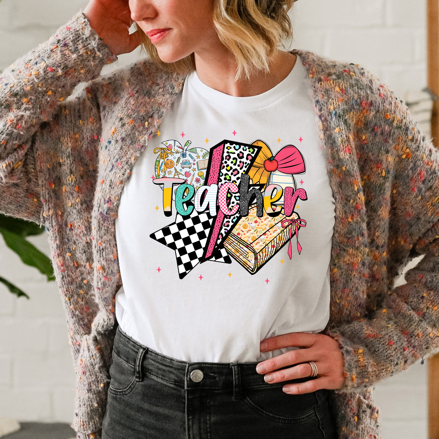 Retro Checkered Teacher | DTF Transfer