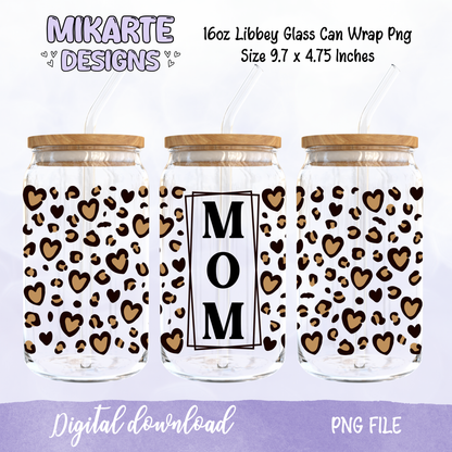 Mom Animal print | 16oz Glass Can PNG Digital Design