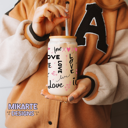 Love Hearts | 16oz Glass Can PNG Digital Design