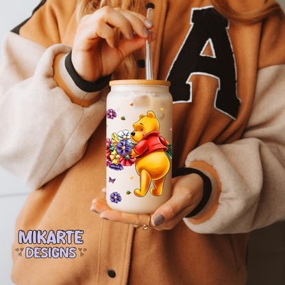 Spring Bear flower | 16oz Glass Can PNG Digital Design