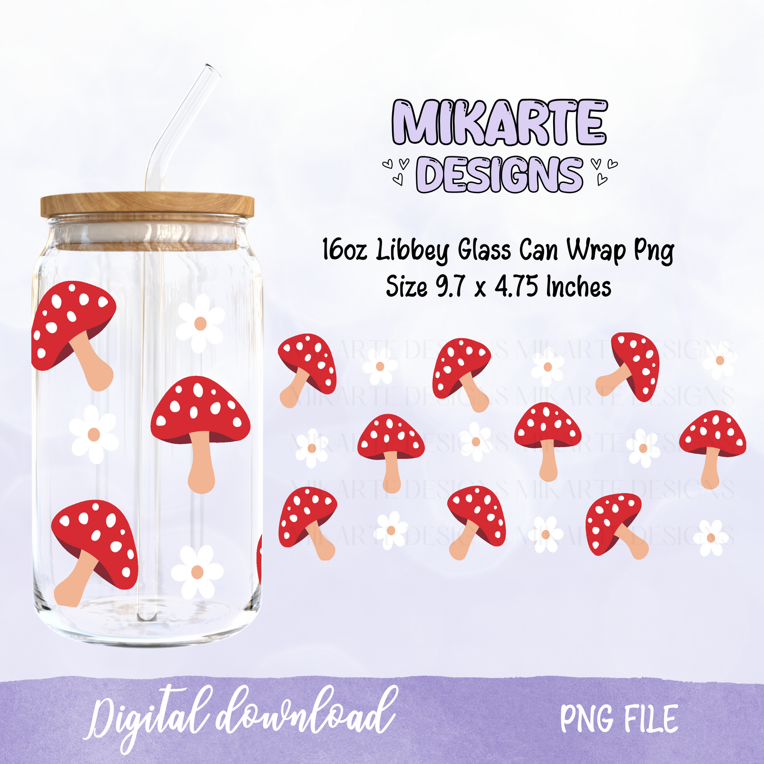 Musroom | 16oz Glass Can PNG Digital Design