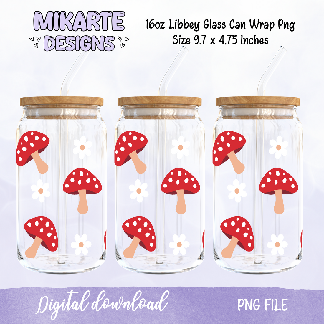 Musroom | 16oz Glass Can PNG Digital Design