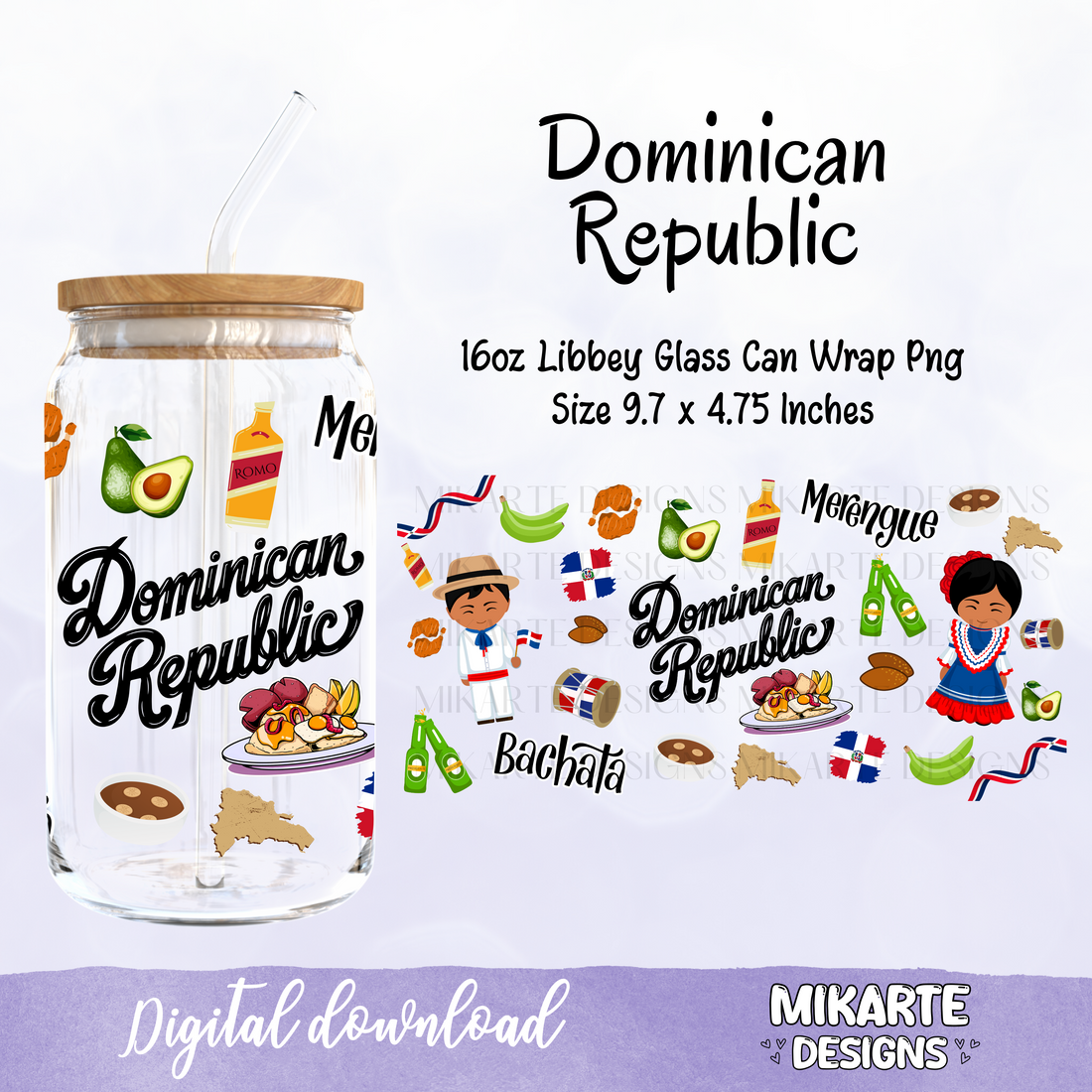 Dominican Republic | 16oz Glass Can PNG Digital Design
