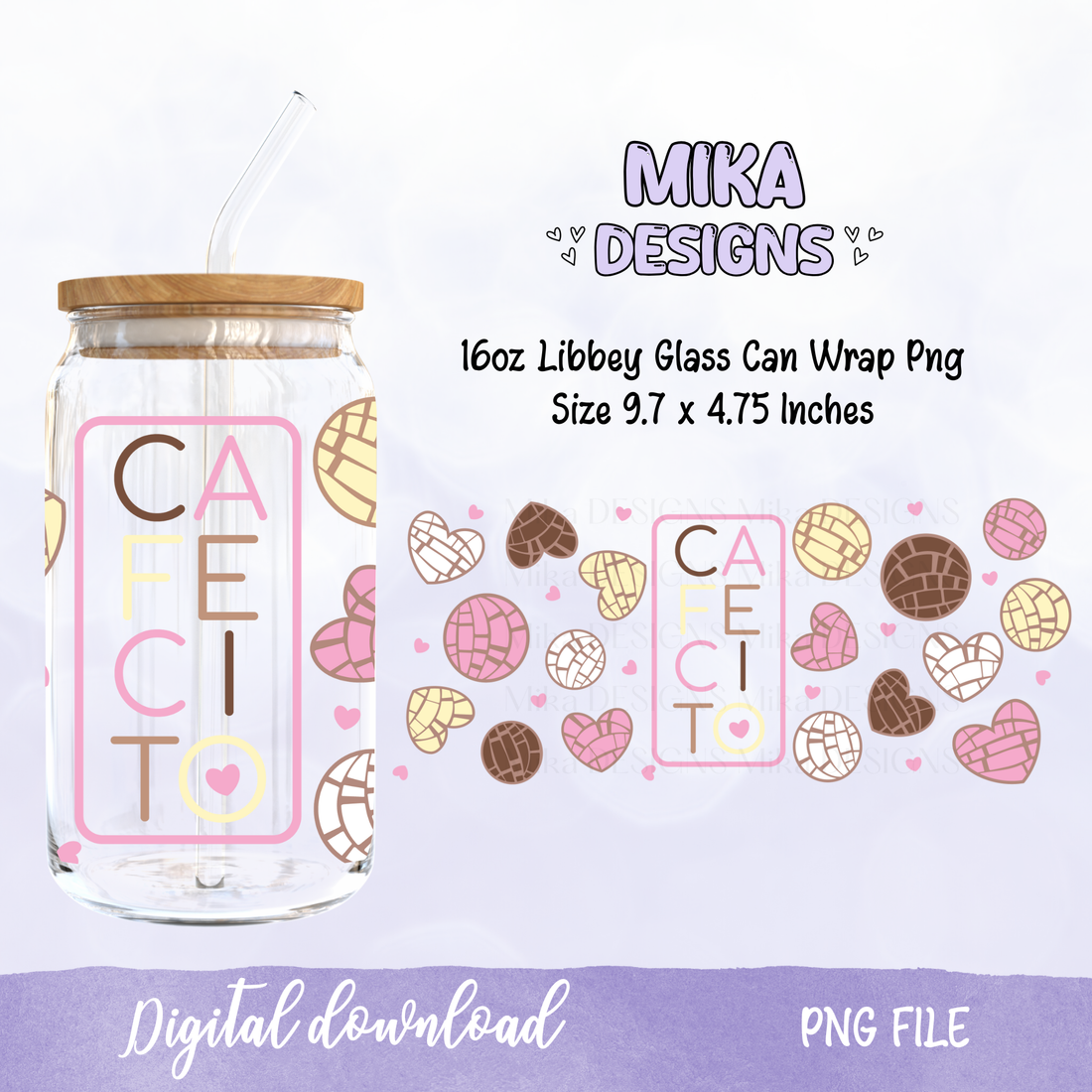 Cafecito | 16oz Glass Can PNG Digital Design