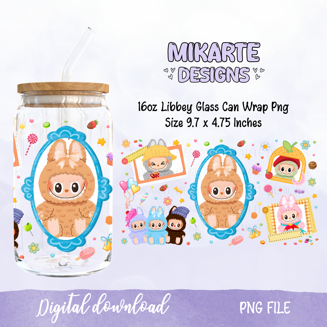 Doll Characters | 16oz Glass Can PNG Digital Design