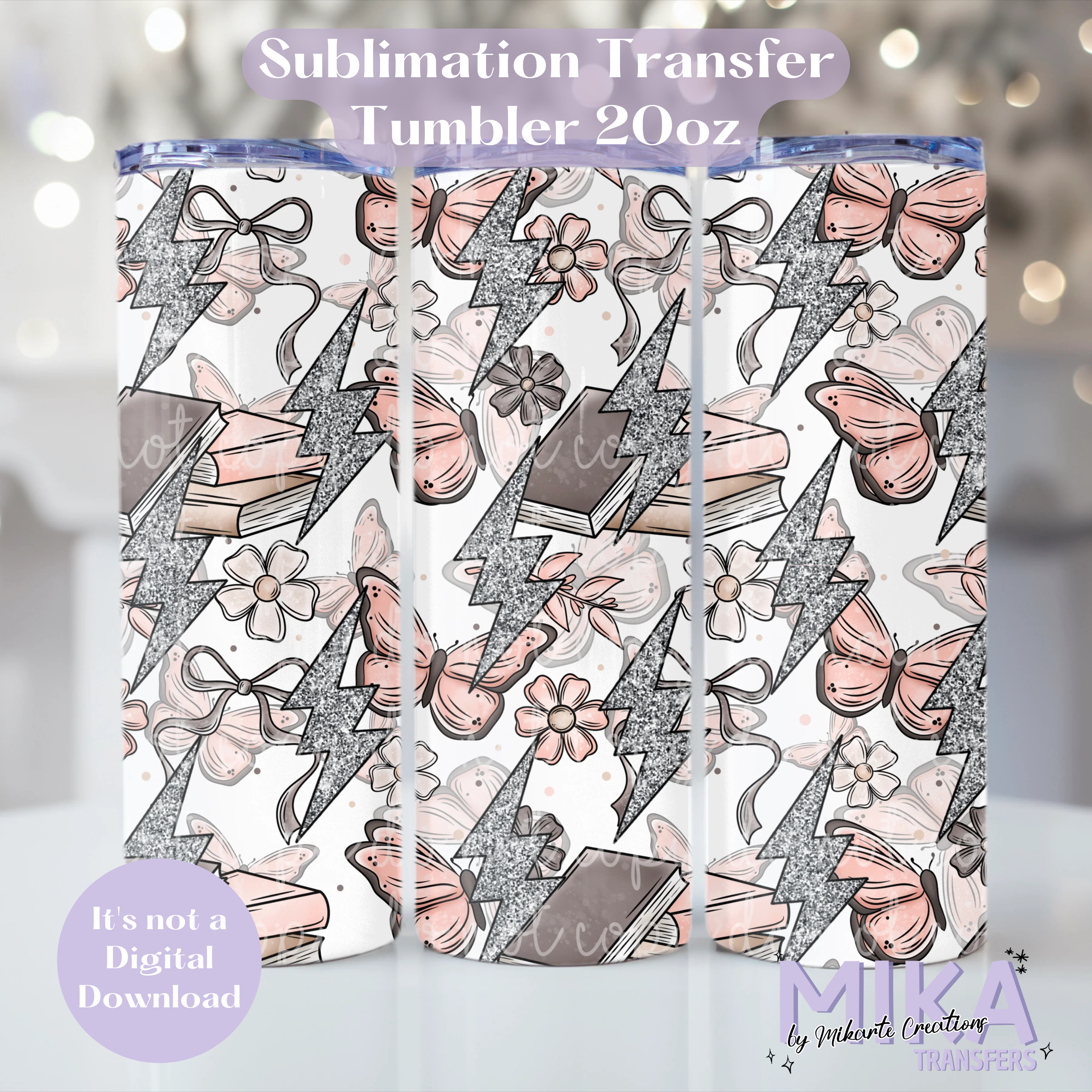 Butterfly Book Bow | Tumbler Sublimation Transfer