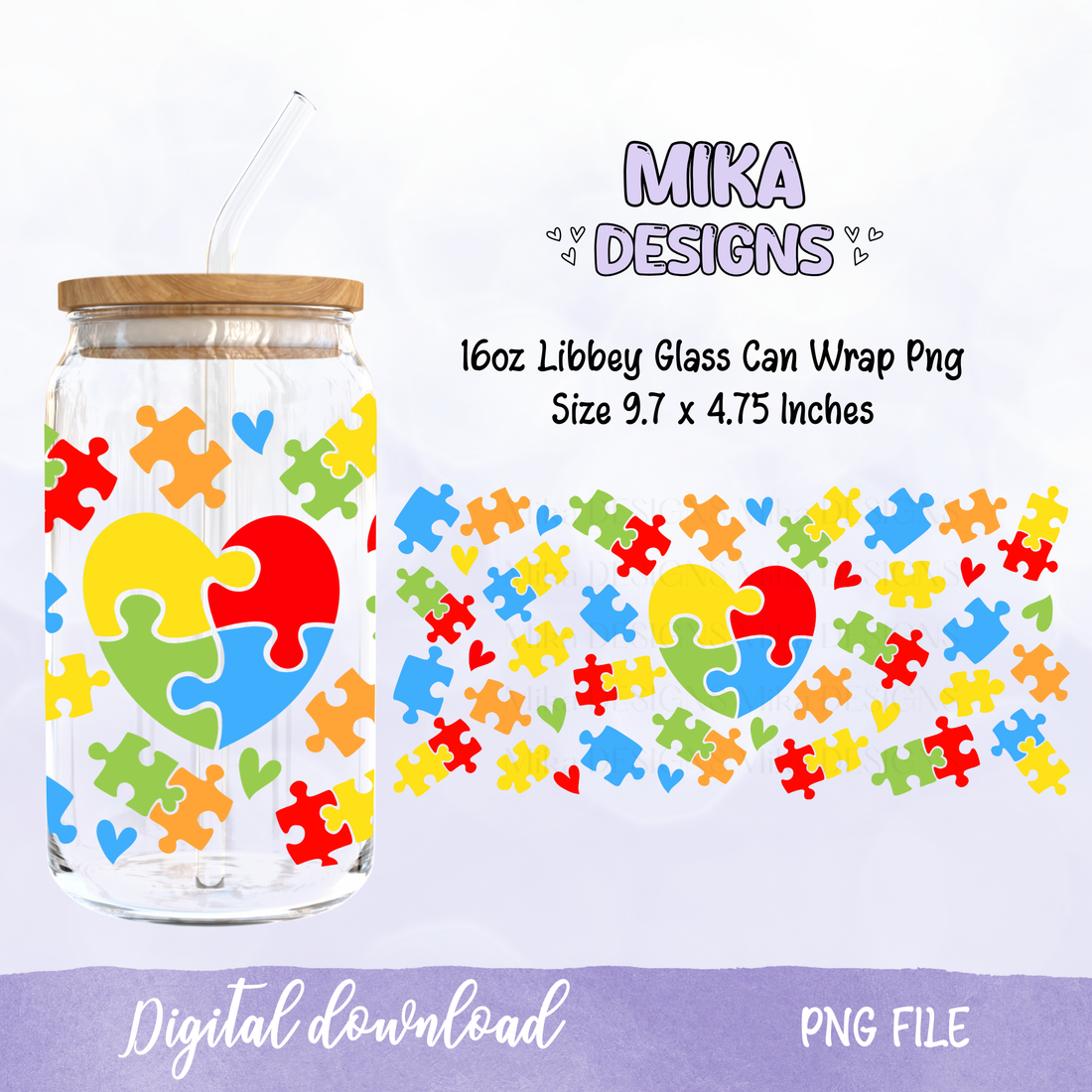 Austim | 16oz Glass Can PNG Digital Design