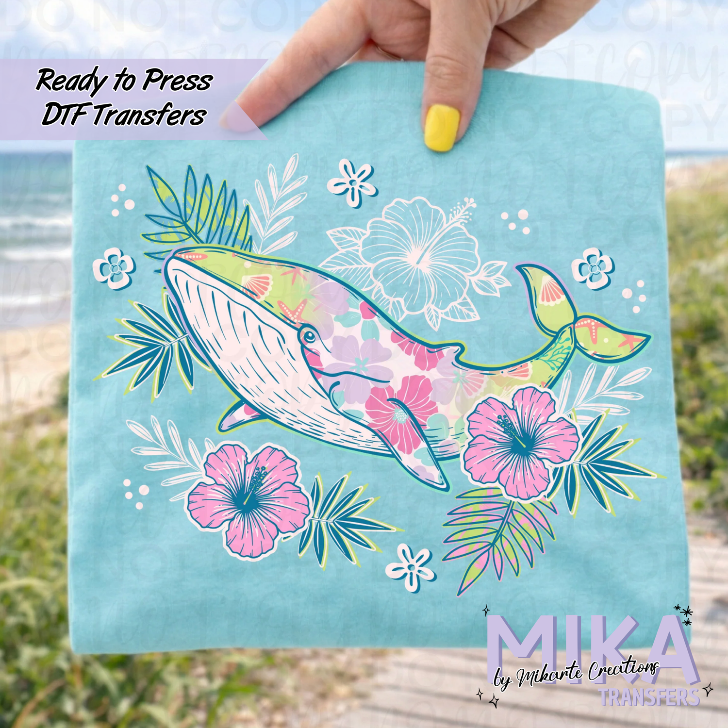 Floral Summer Whale | DTF transfers