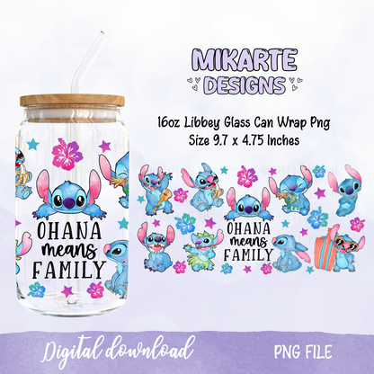 Ohana Means family | 16oz Glass Can PNG Digital Design