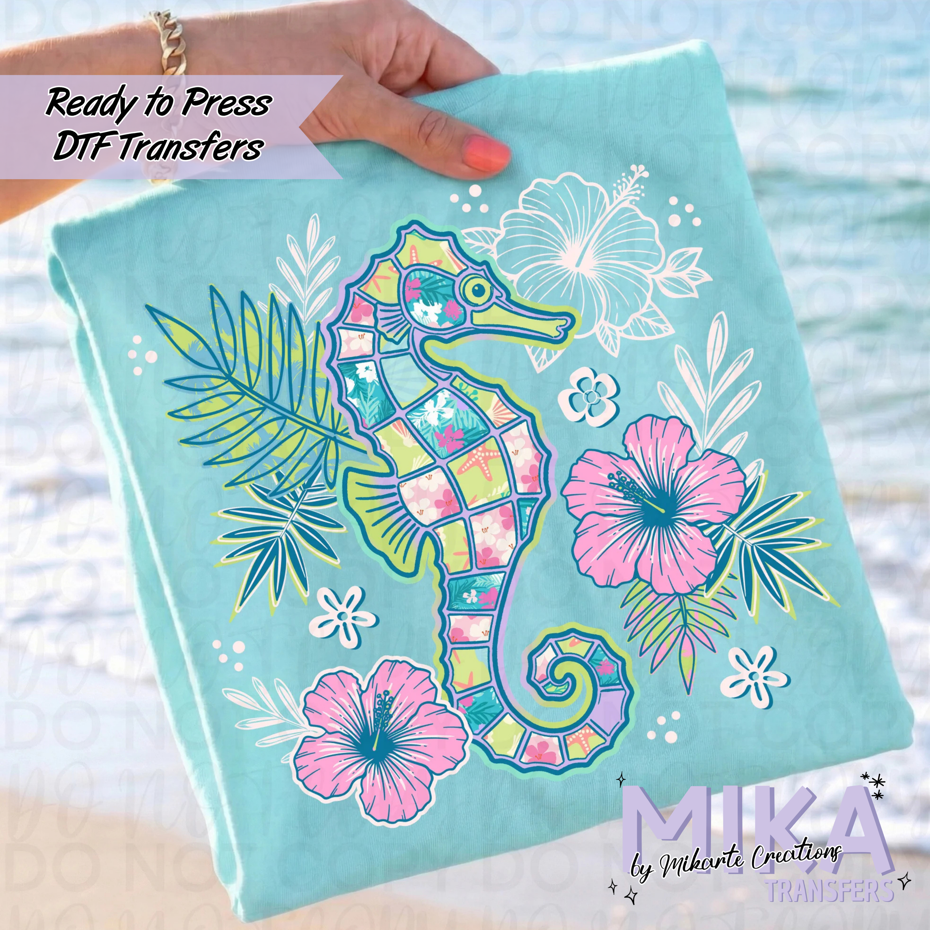 Floral Seahorse Beach | DTF transfers