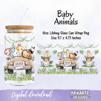 Baby Animals | 16oz Glass Can PNG Digital Design