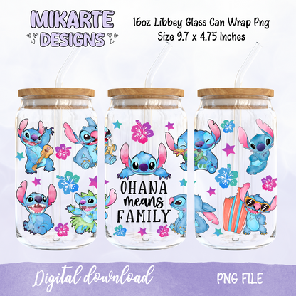 Ohana Means family | 16oz Glass Can PNG Digital Design